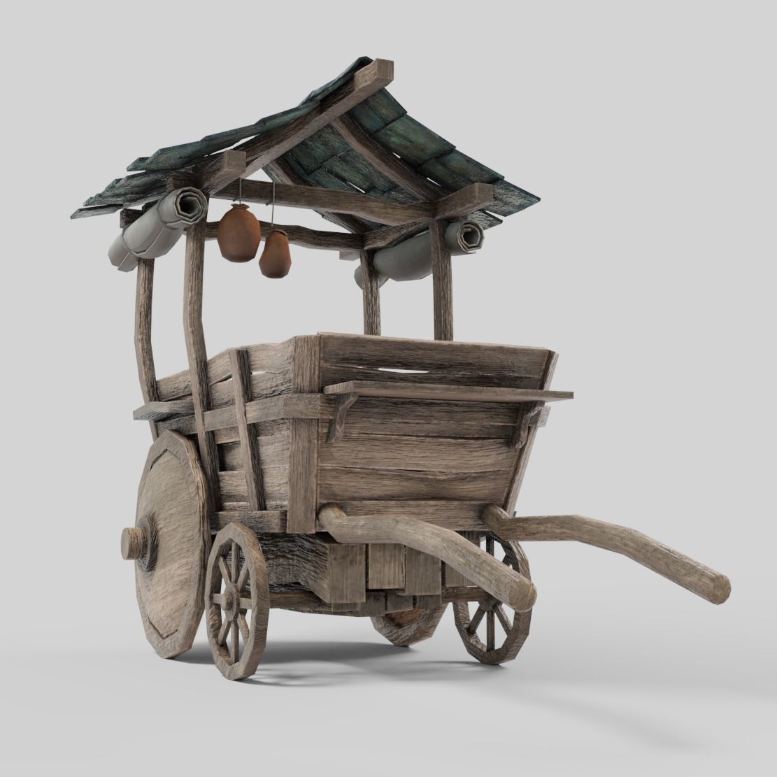 Medieval Cart Low-poly 3D model_8