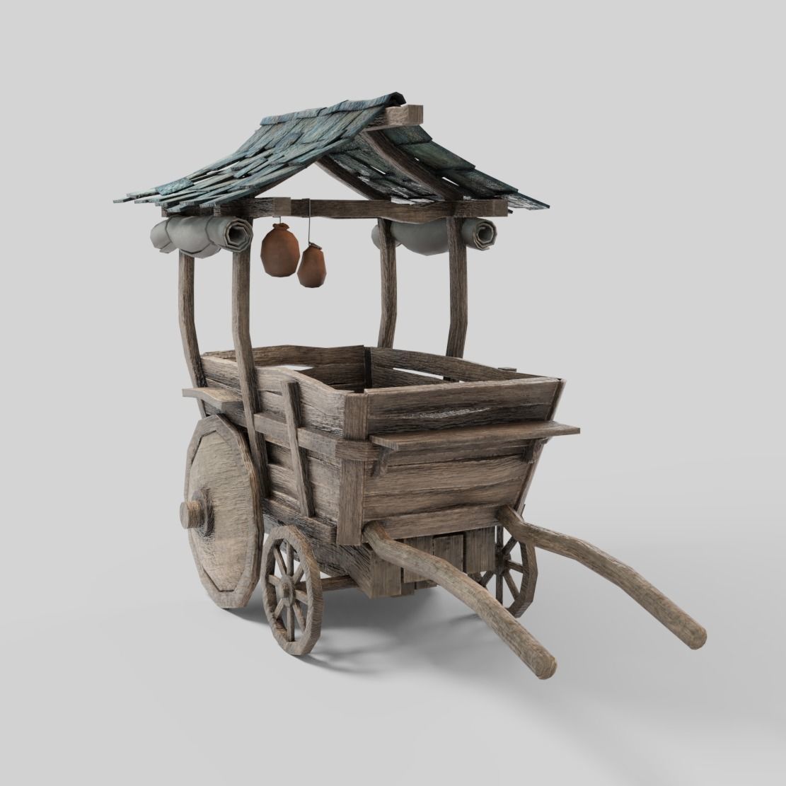 Medieval Cart Low-poly 3D model_5