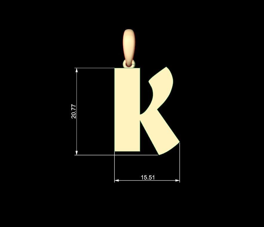 Initial Letters Pendant Deutsch Gothic K 3D print model_5