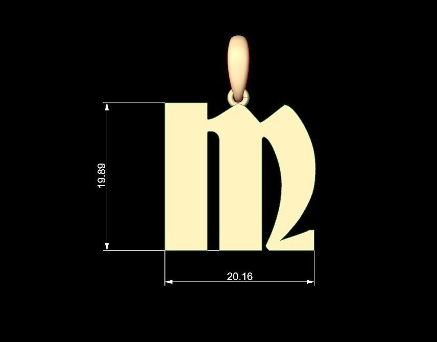 Initial Letters Pendant Deutsch Gothic M 3D print model_4