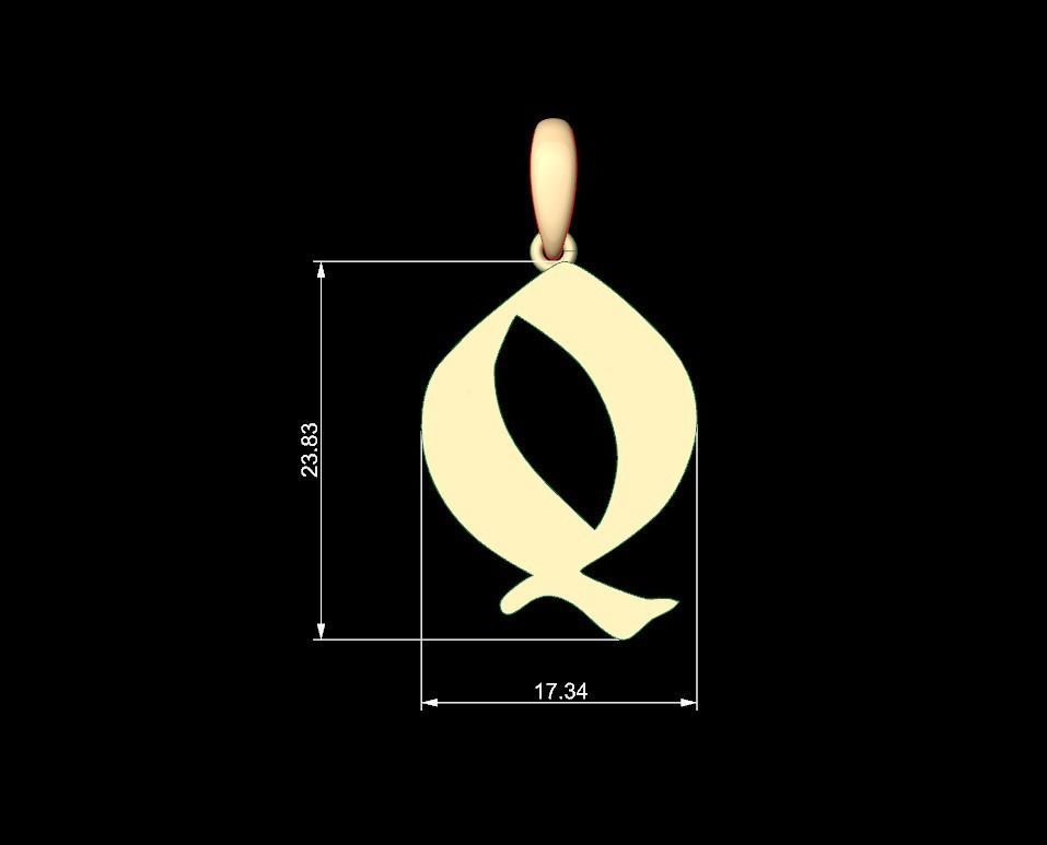 Initial Letters Pendant Deutsch Gothic Q 3D print model_4