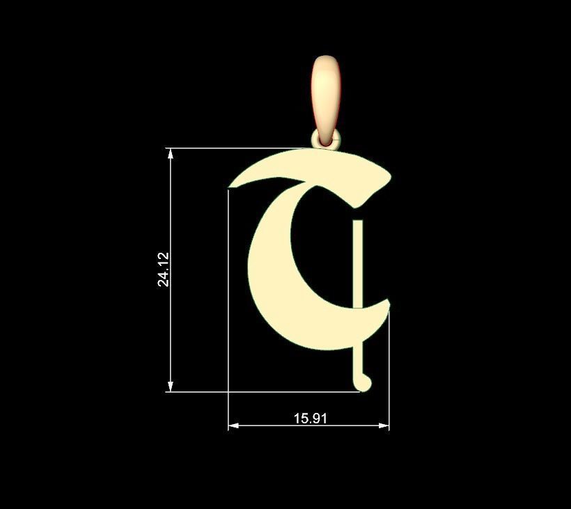 Initial Letters Pendant Deutsch Gothic T 3D print model_5