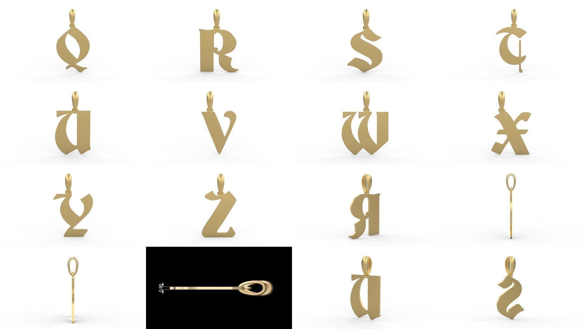 Initial Letters Pendant Alphabets Deutsch Gothic 3D Model Collection_1