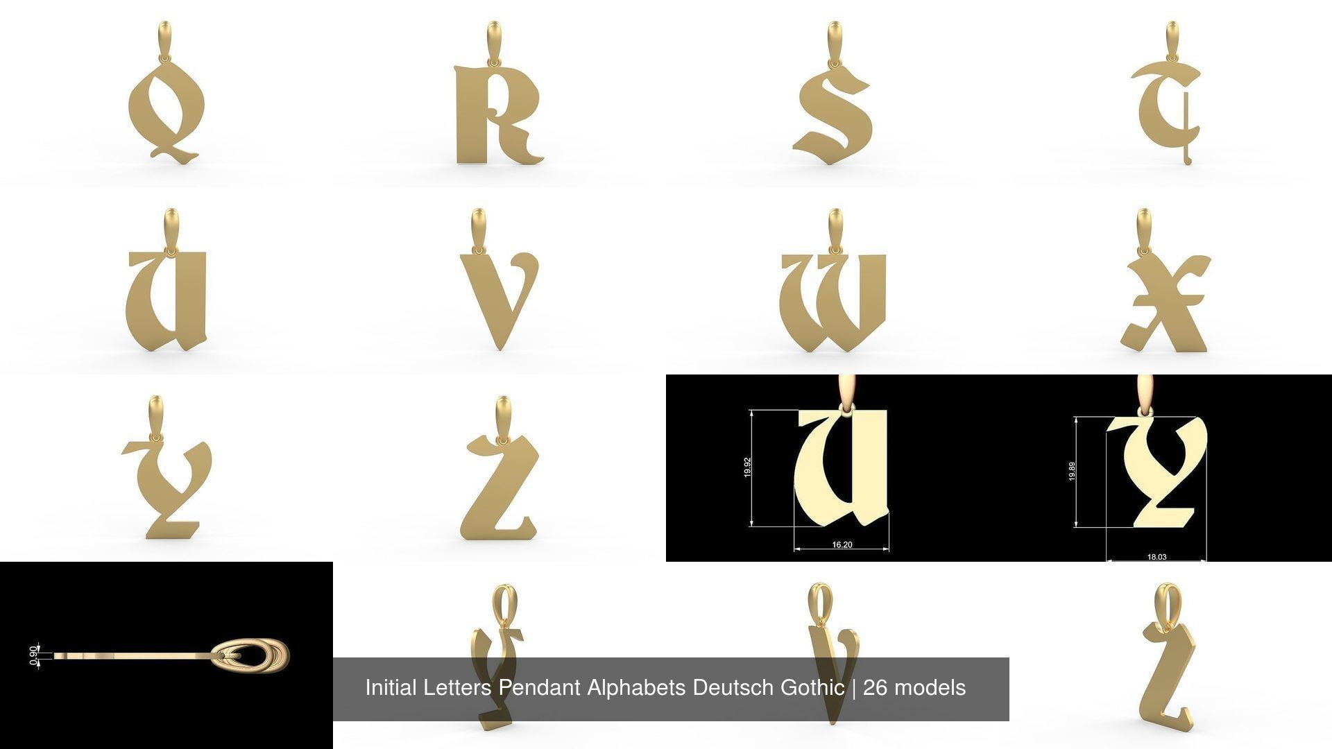 Initial Letters Pendant Alphabets Deutsch Gothic 3D Model Collection_2