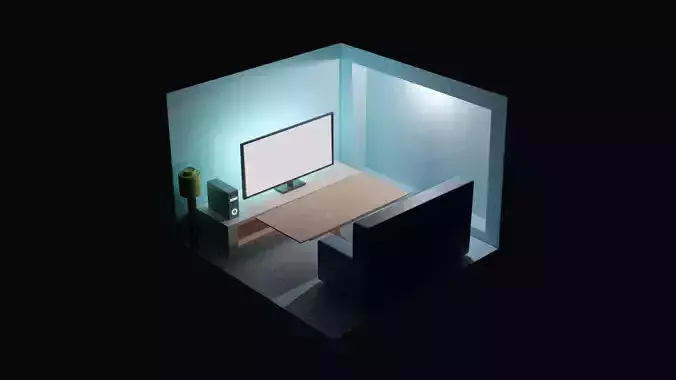 ROOM3D room with desk and computer 3D model