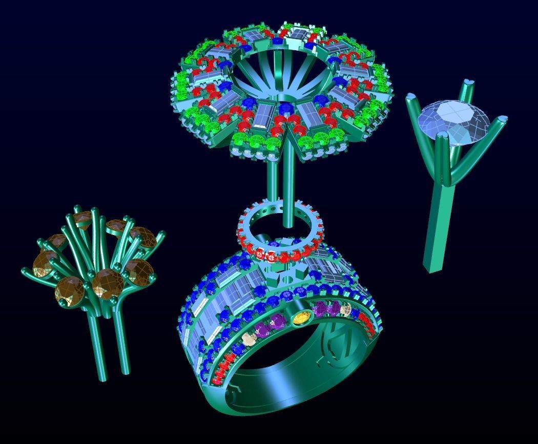 Halo Baguette Diamond Ring 3D print model_10