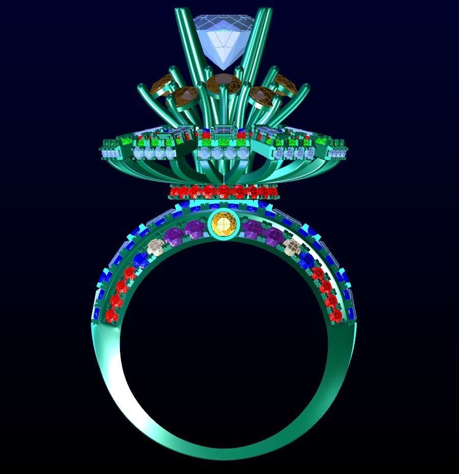 Halo Baguette Diamond Ring 3D print model_5