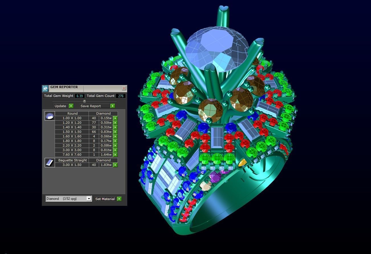 Halo Baguette Diamond Ring 3D print model_2