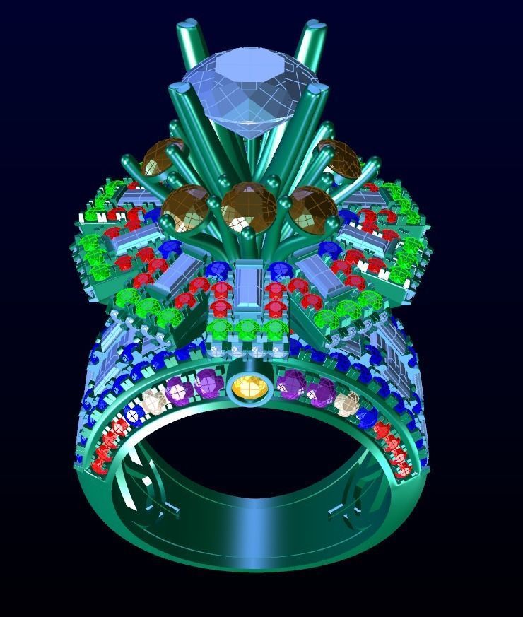 Halo Baguette Diamond Ring 3D print model_3