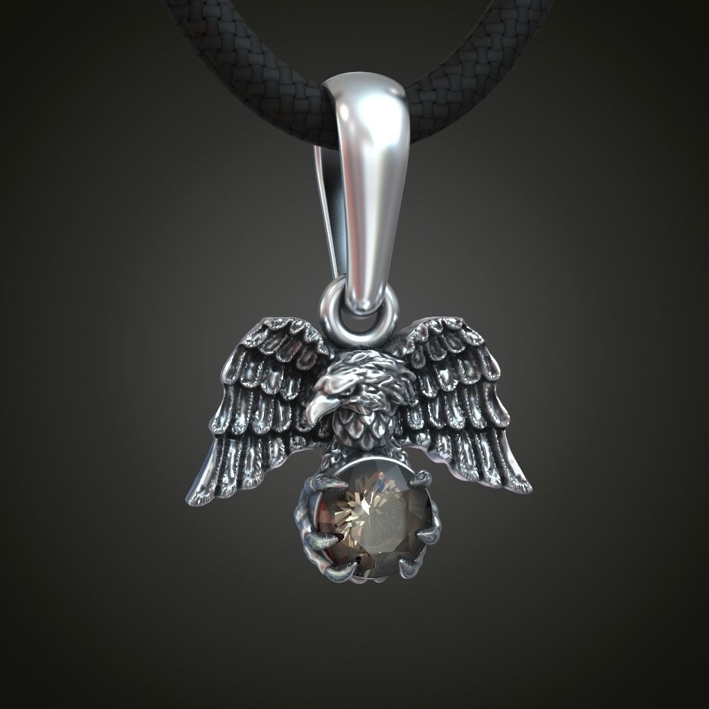 Eagle spread wings claws gem pendant 3D print model_2