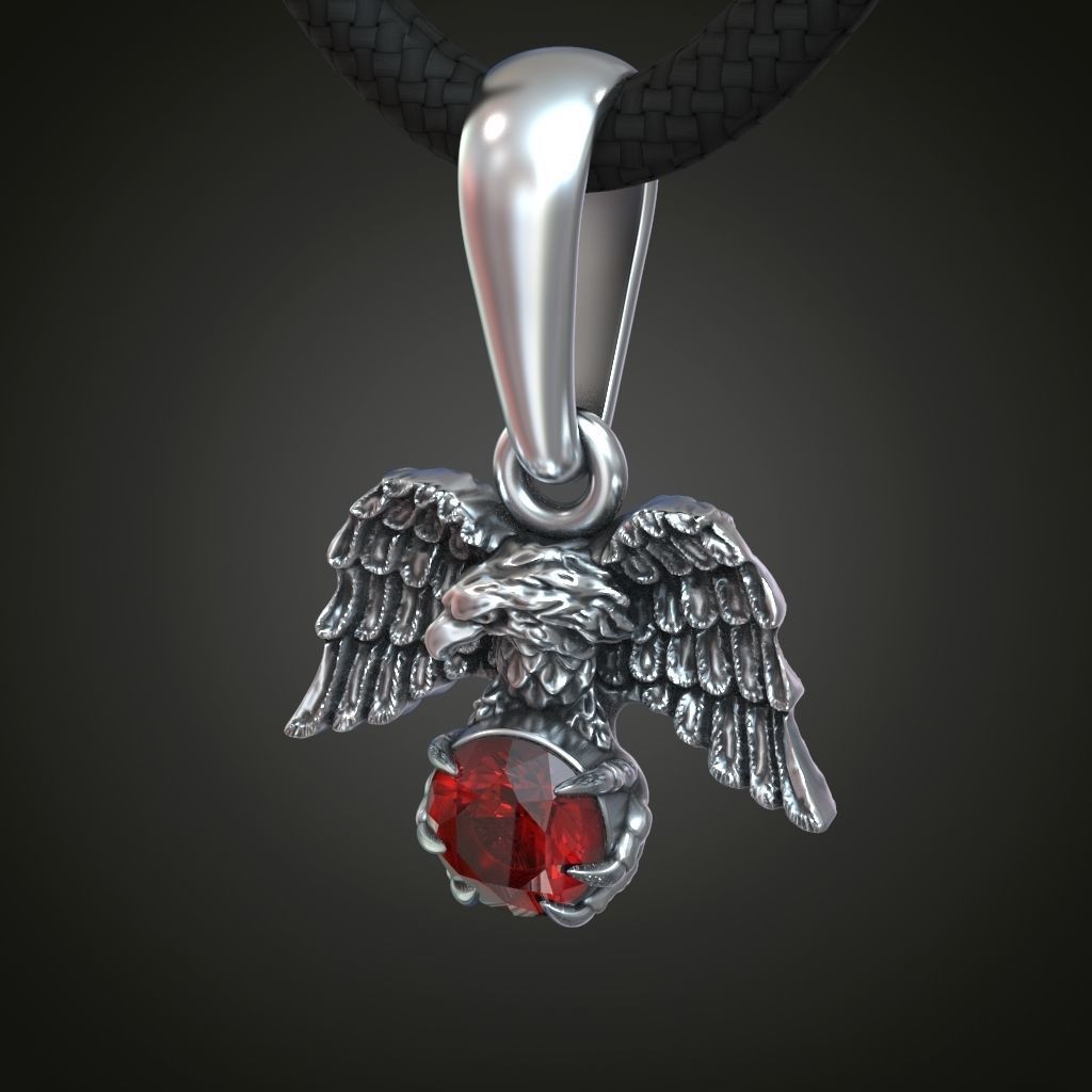 Eagle spread wings claws gem pendant 3D print model_1