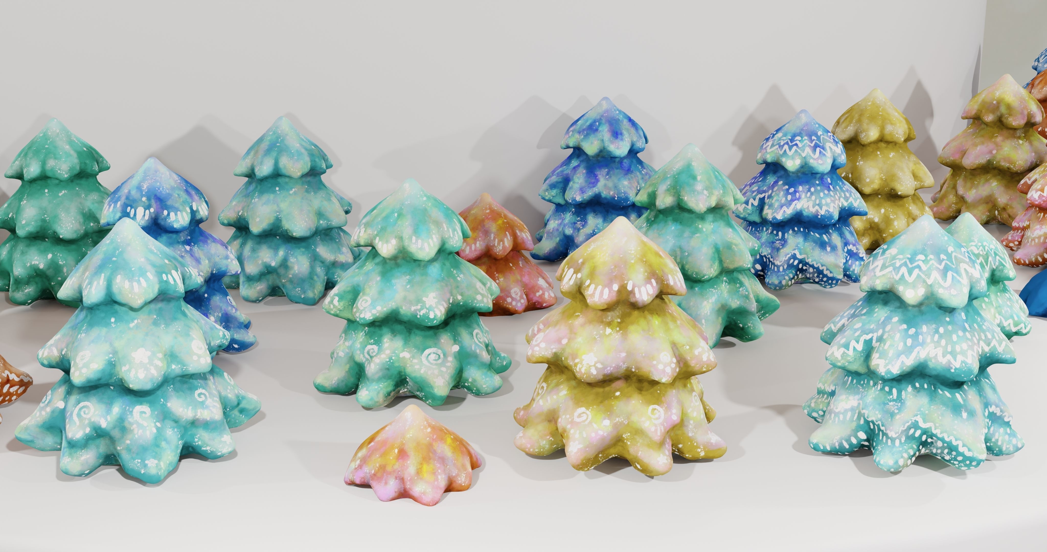 Cartoon Magic Watercolor Tree set 30 different colors - toon sky Low-poly 3D model_20