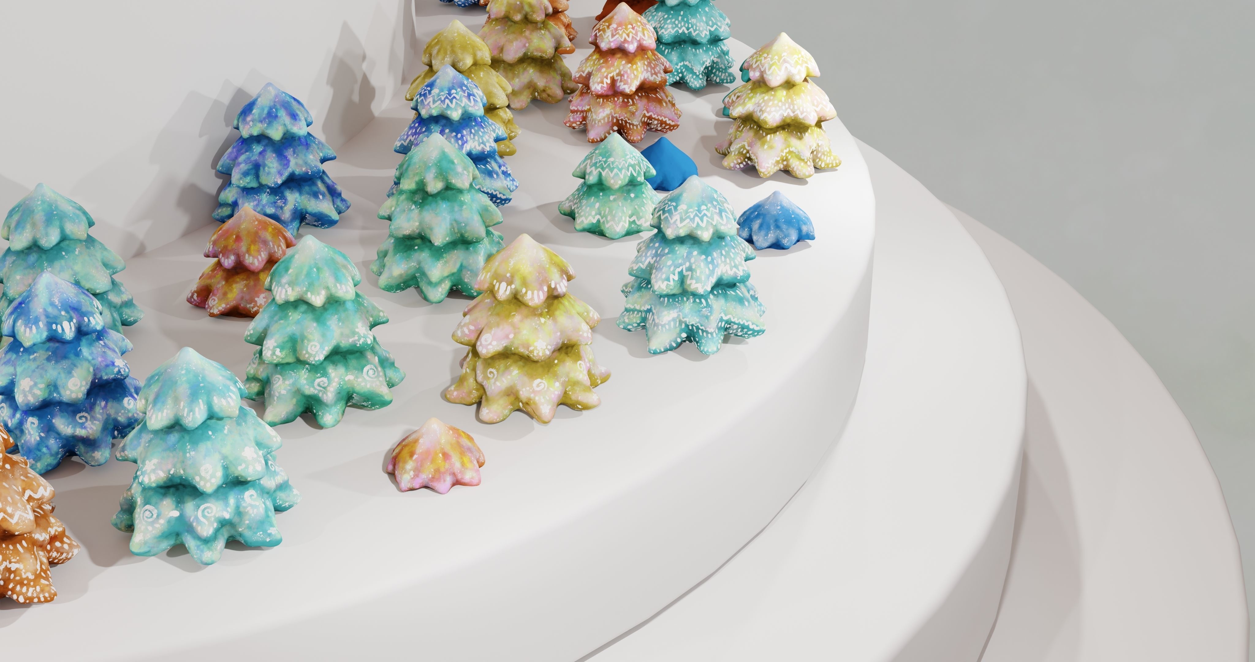 Cartoon Magic Watercolor Tree set 30 different colors - toon sky Low-poly 3D model_32