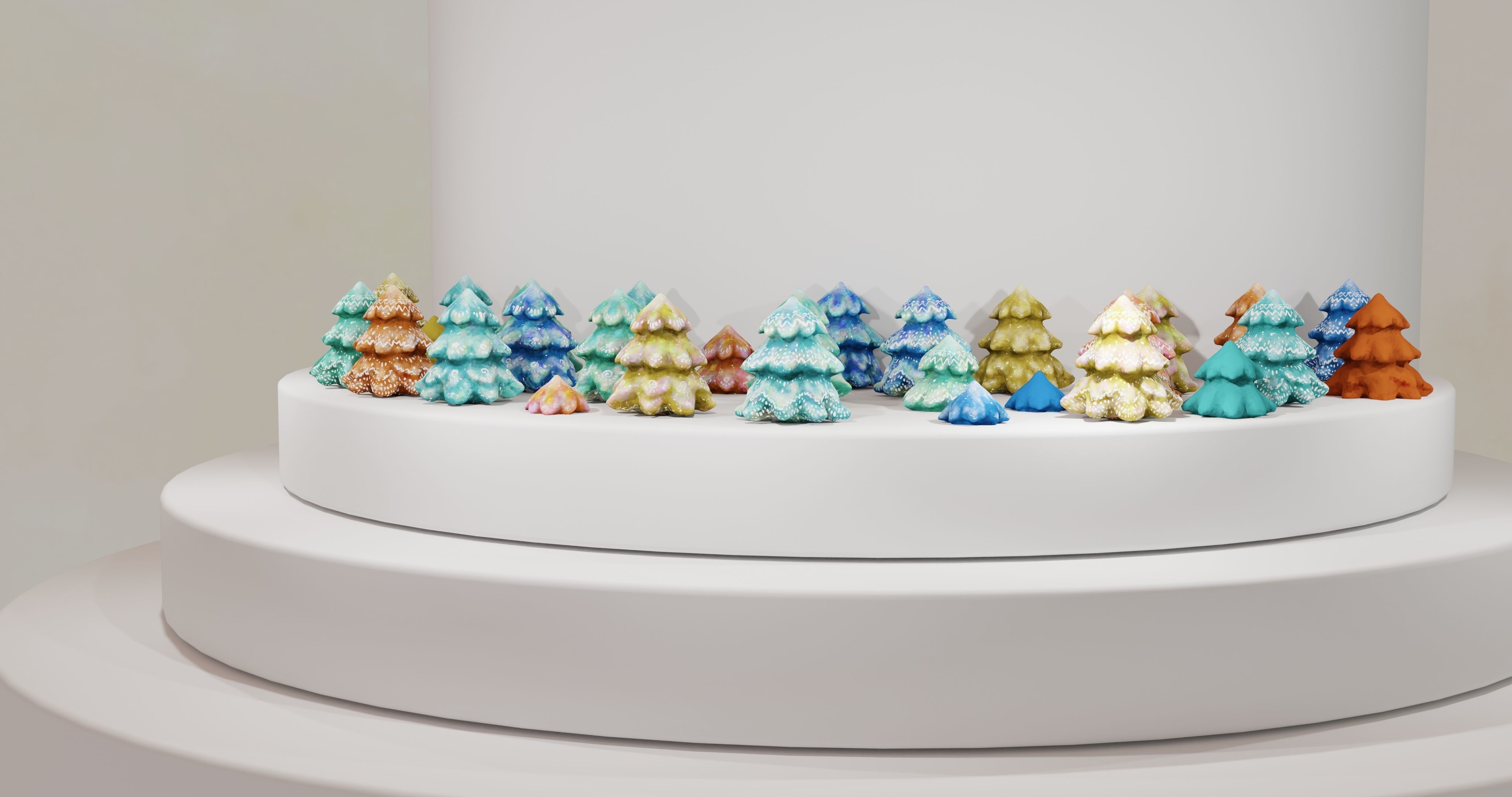 Cartoon Magic Watercolor Tree set 30 different colors - toon sky Low-poly 3D model_39