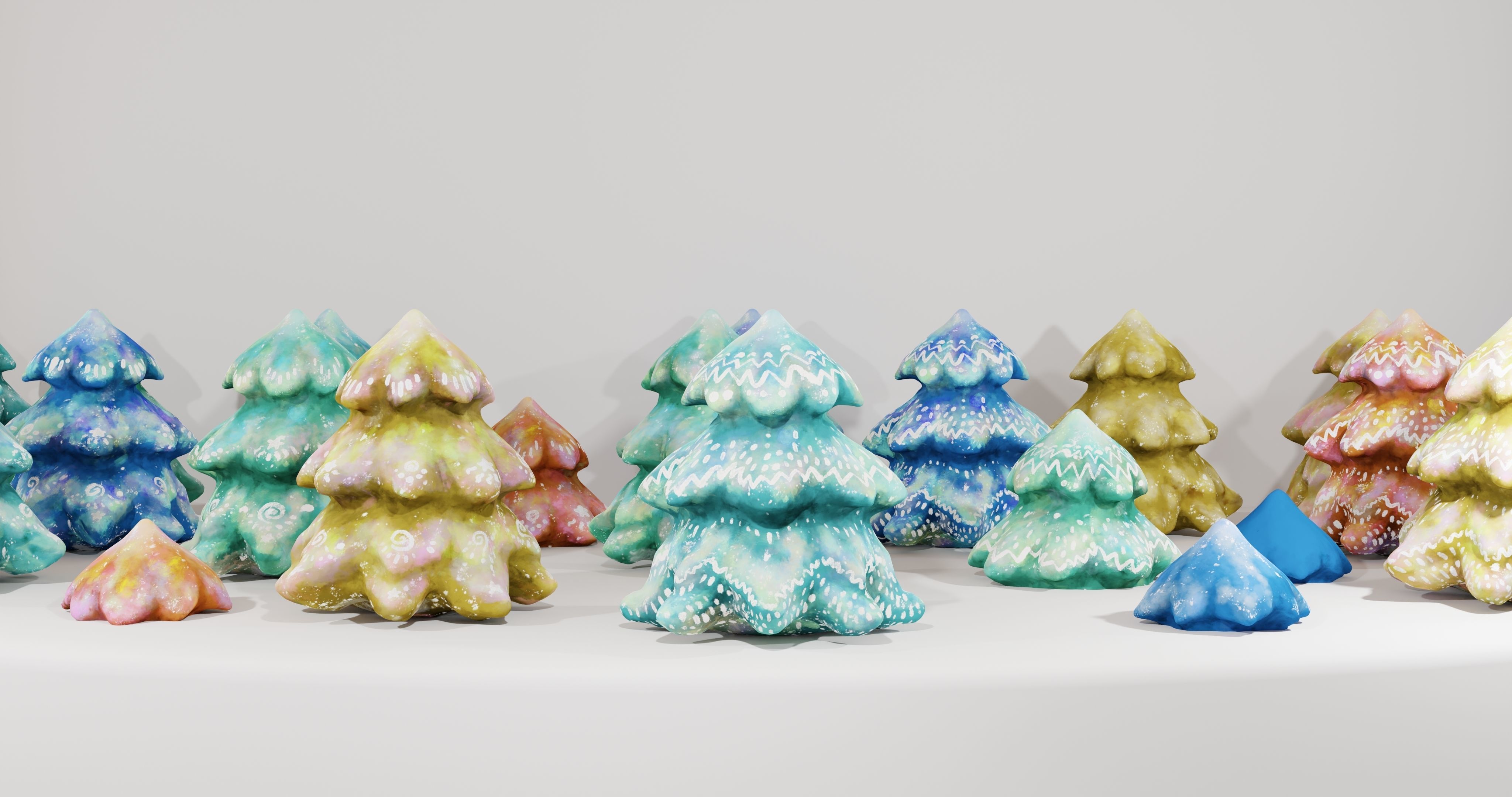 Cartoon Magic Watercolor Tree set 30 different colors - toon sky Low-poly 3D model_29