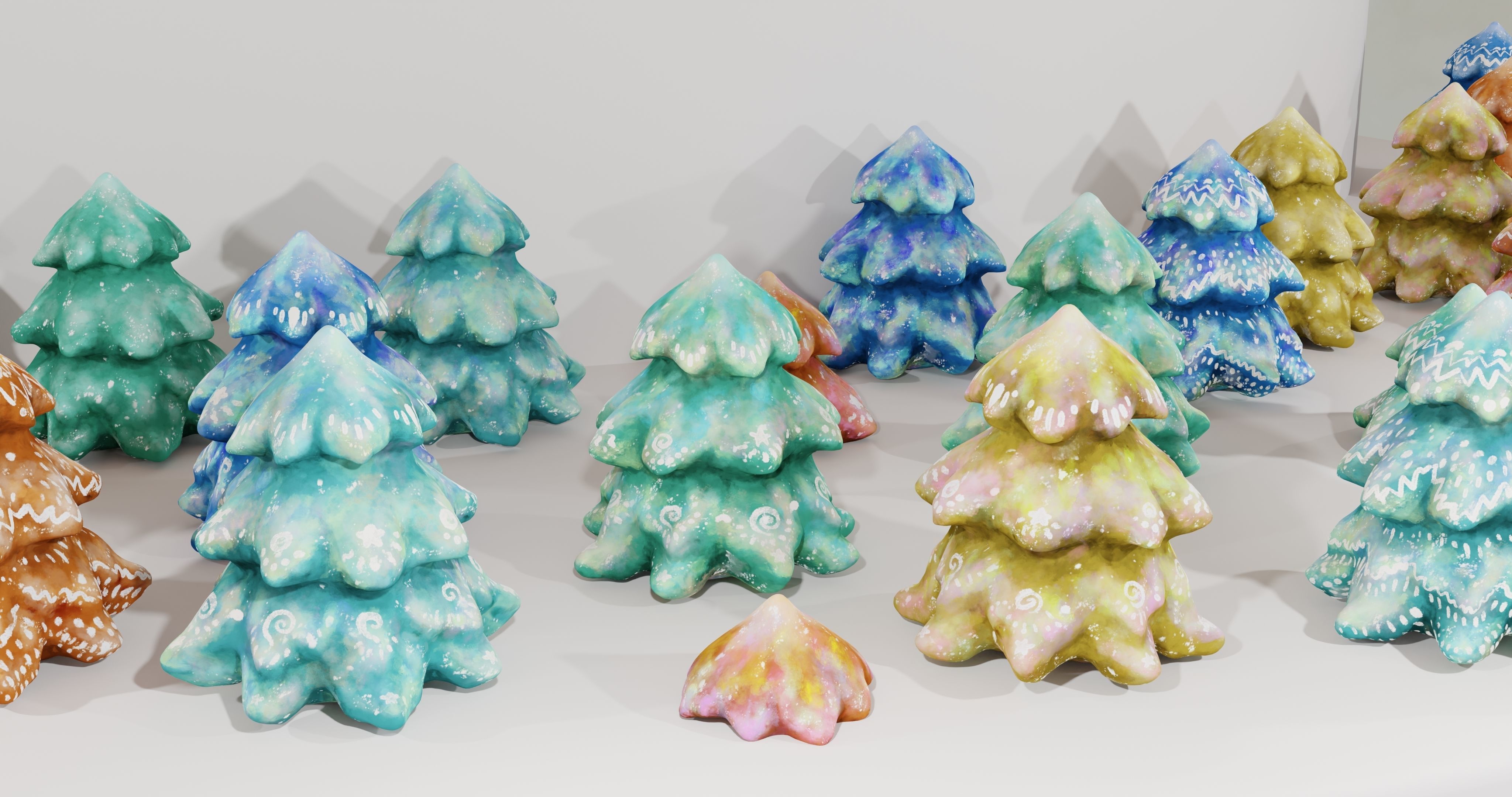 Cartoon Magic Watercolor Tree set 30 different colors - toon sky Low-poly 3D model_22