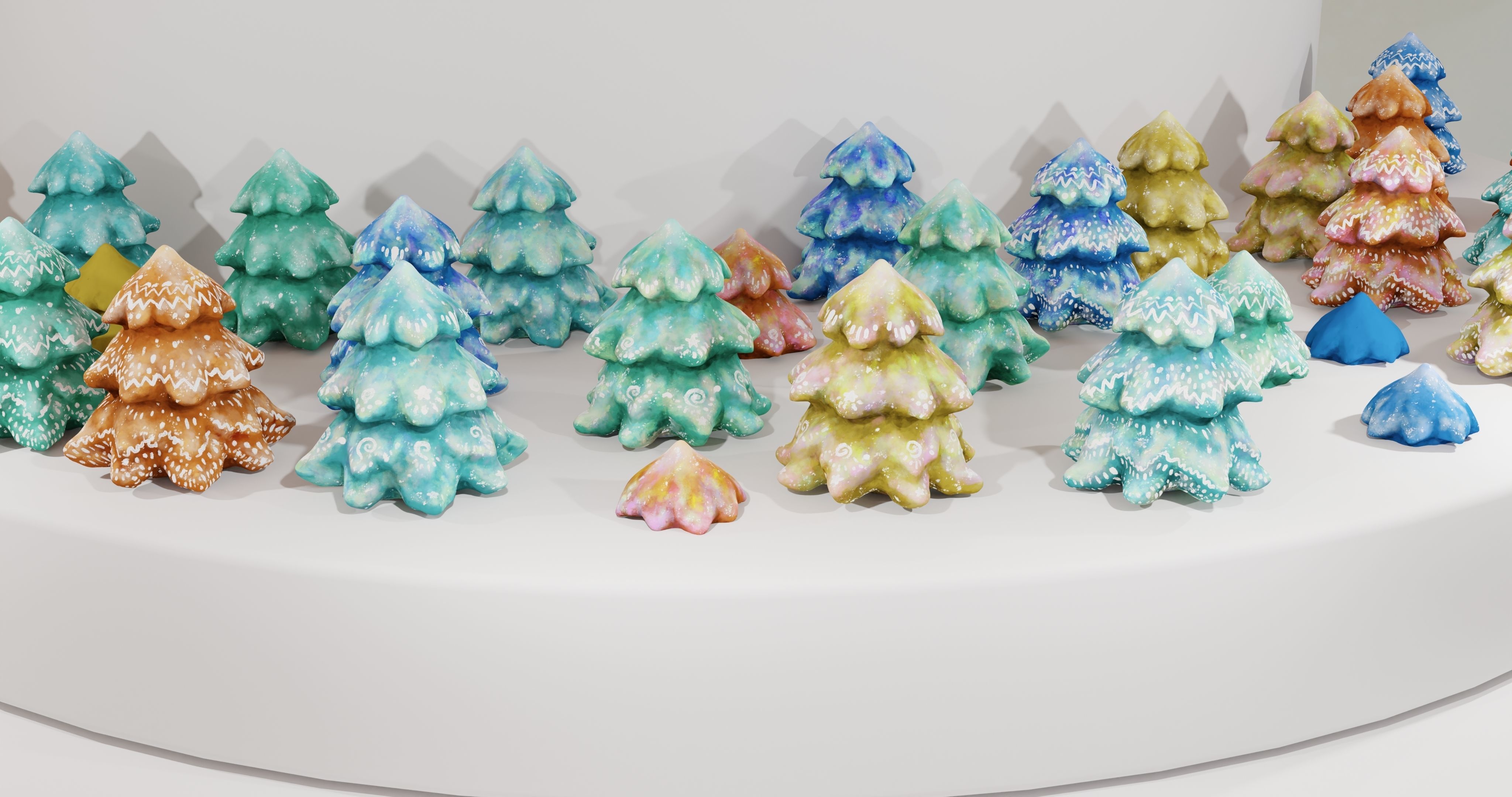 Cartoon Magic Watercolor Tree set 30 different colors - toon sky Low-poly 3D model_44