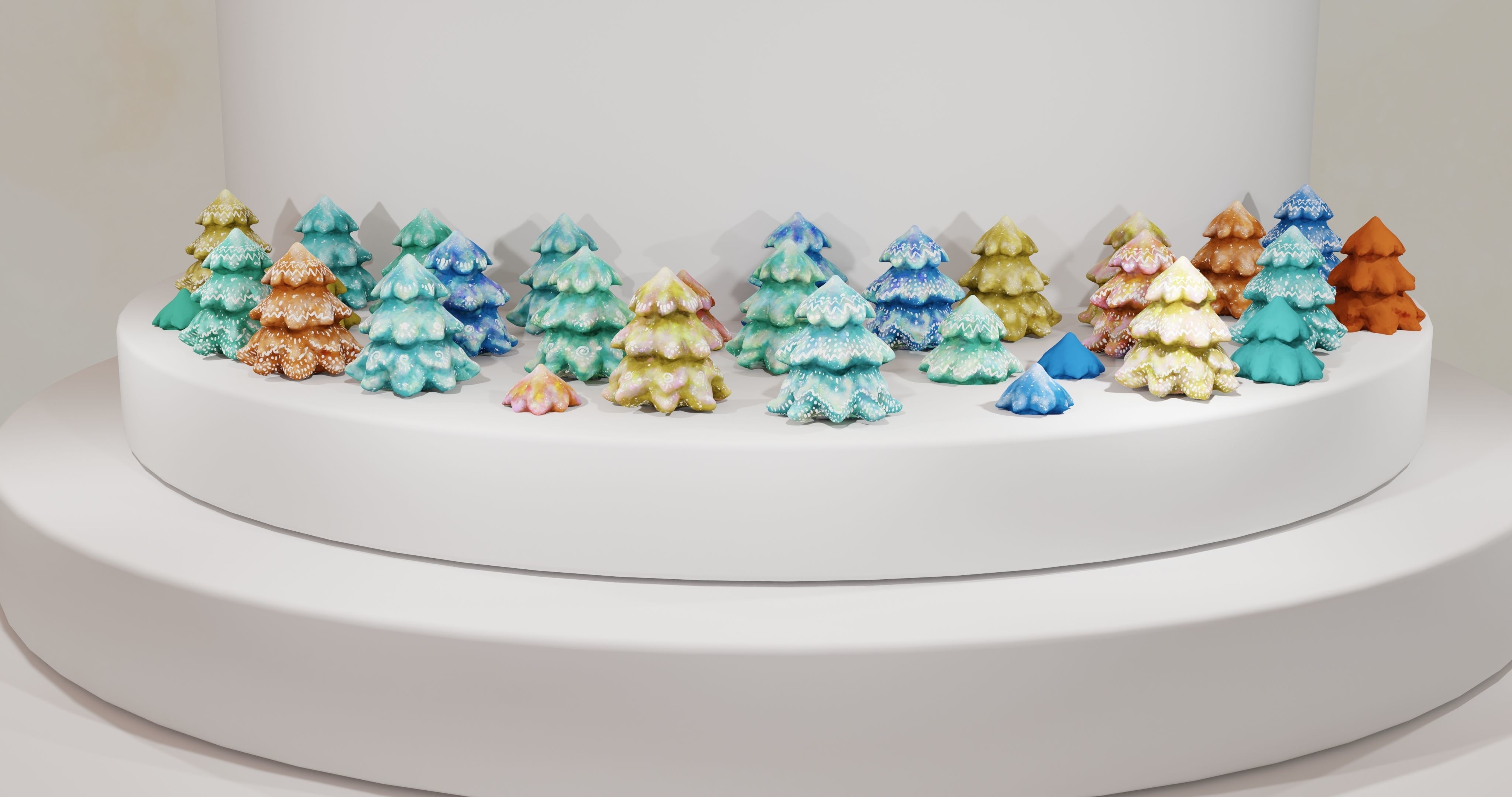 Cartoon Magic Watercolor Tree set 30 different colors - toon sky Low-poly 3D model_5