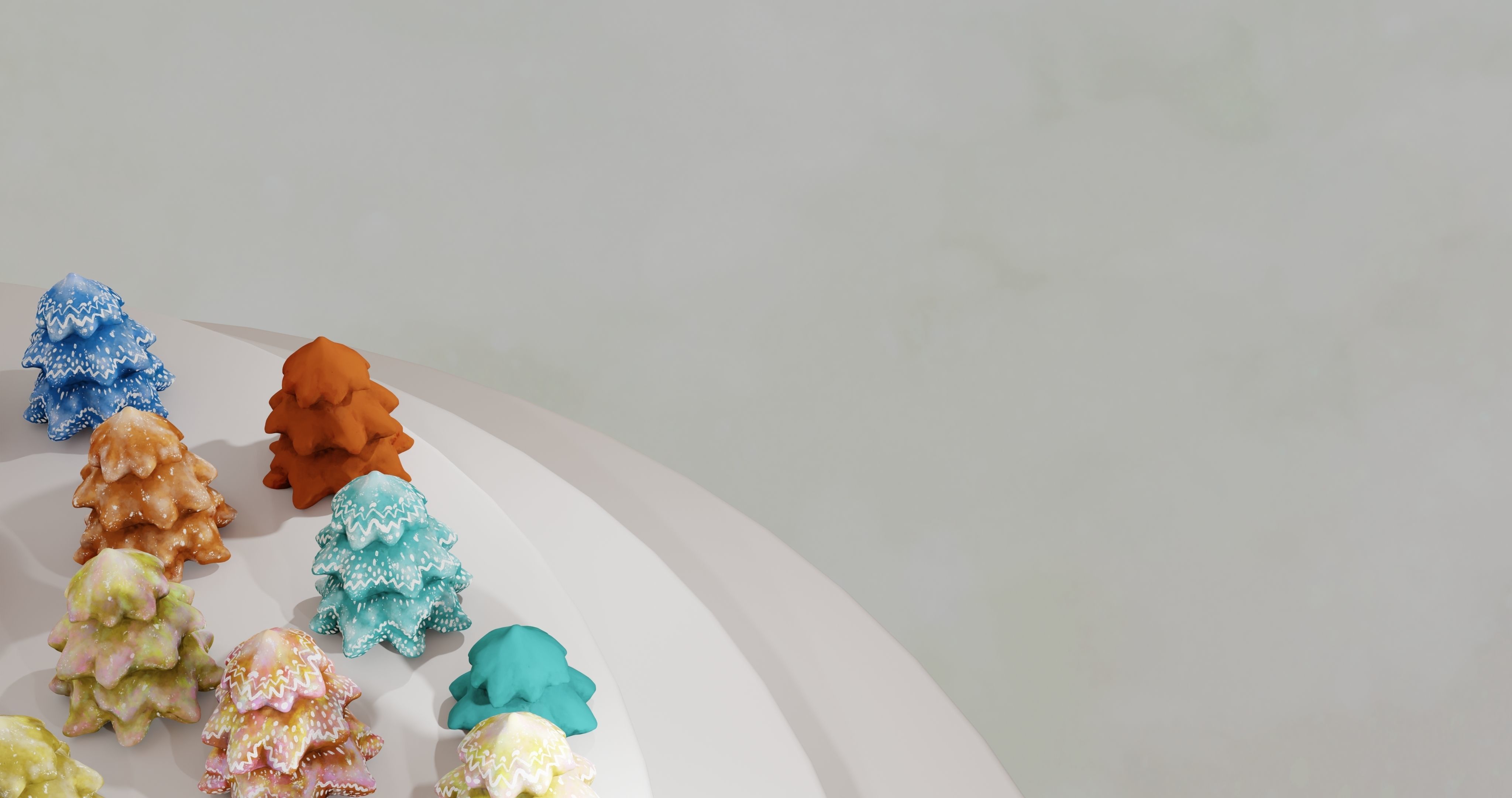 Cartoon Magic Watercolor Tree set 30 different colors - toon sky Low-poly 3D model_13