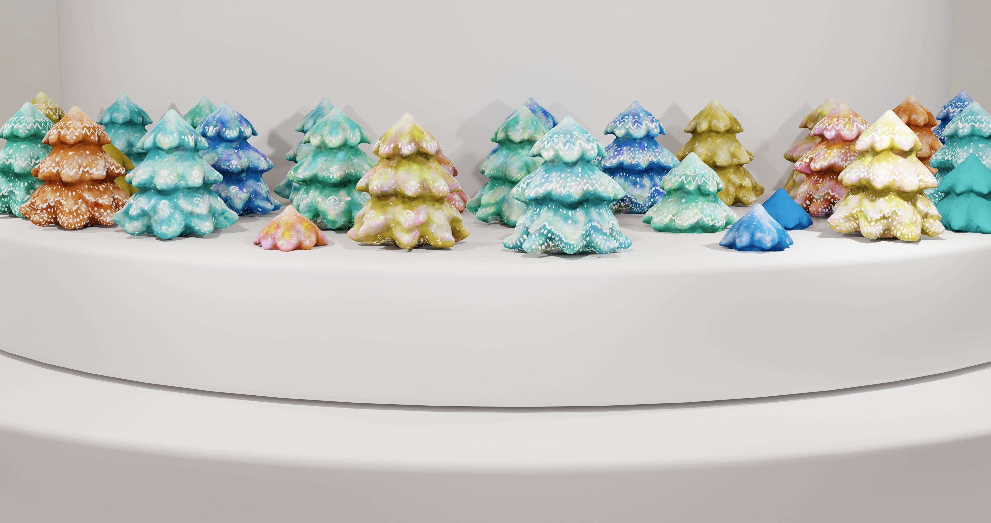 Cartoon Magic Watercolor Tree set 30 different colors - toon sky Low-poly 3D model_24