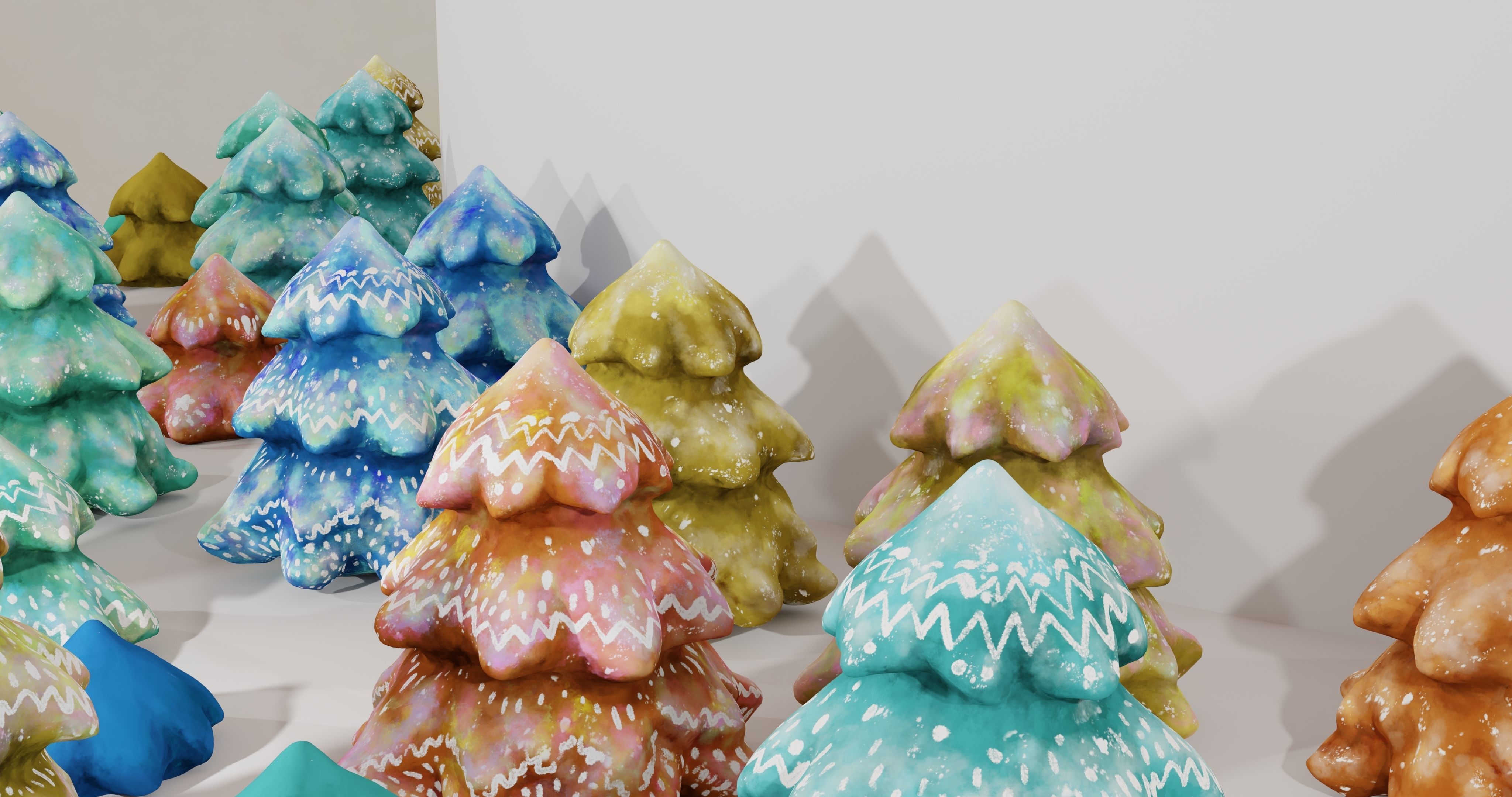 Cartoon Magic Watercolor Tree set 30 different colors - toon sky Low-poly 3D model_8