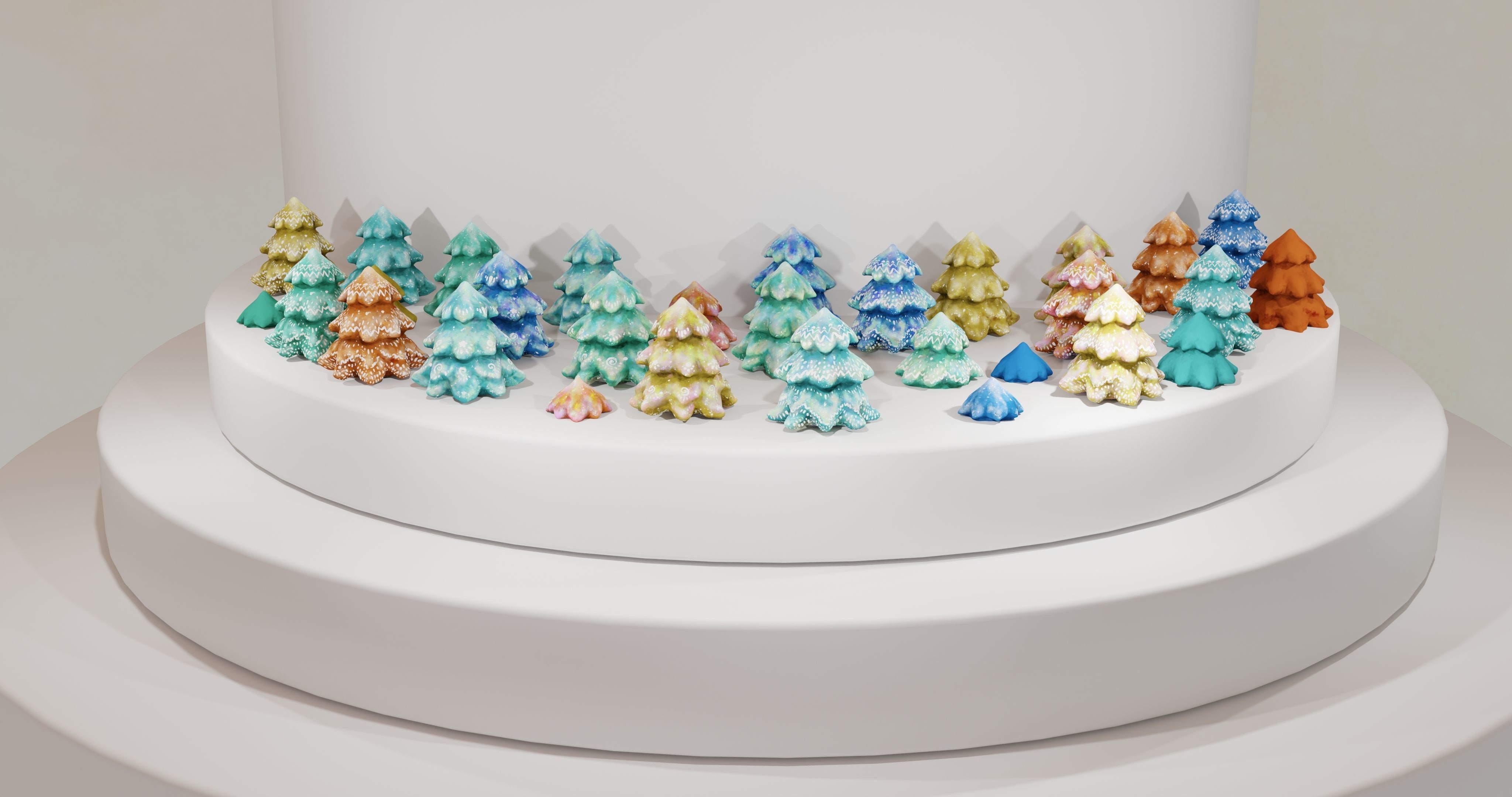 Cartoon Magic Watercolor Tree set 30 different colors - toon sky Low-poly 3D model_31