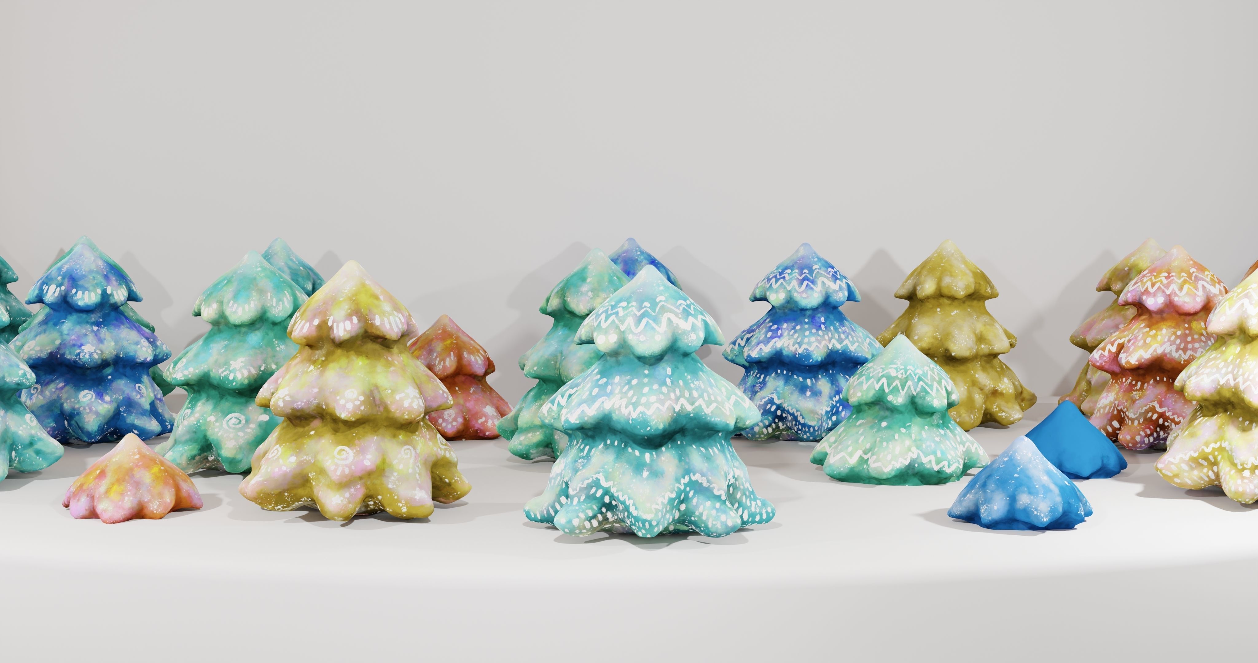 Cartoon Magic Watercolor Tree set 30 different colors - toon sky Low-poly 3D model_21