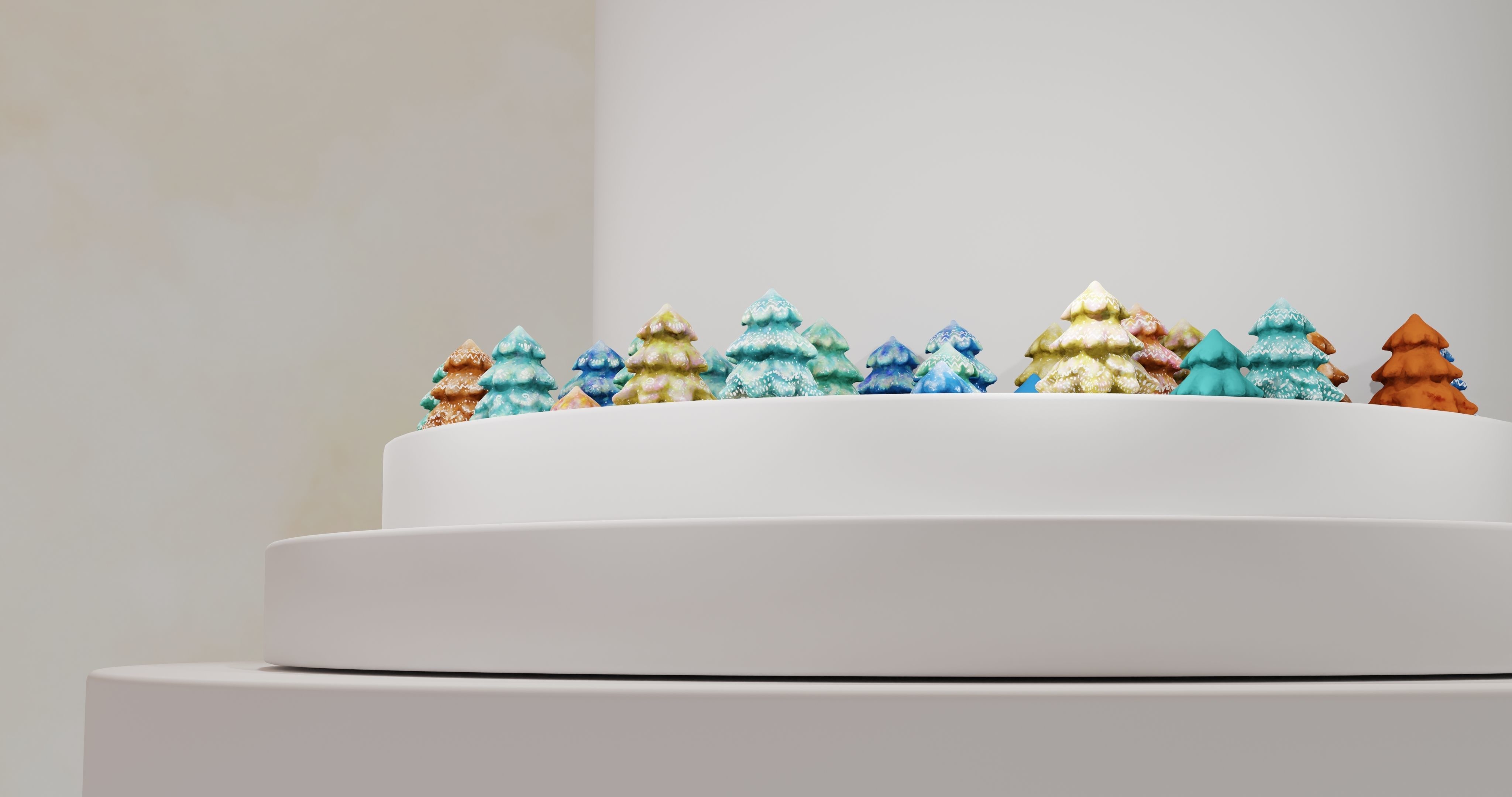 Cartoon Magic Watercolor Tree set 30 different colors - toon sky Low-poly 3D model_30