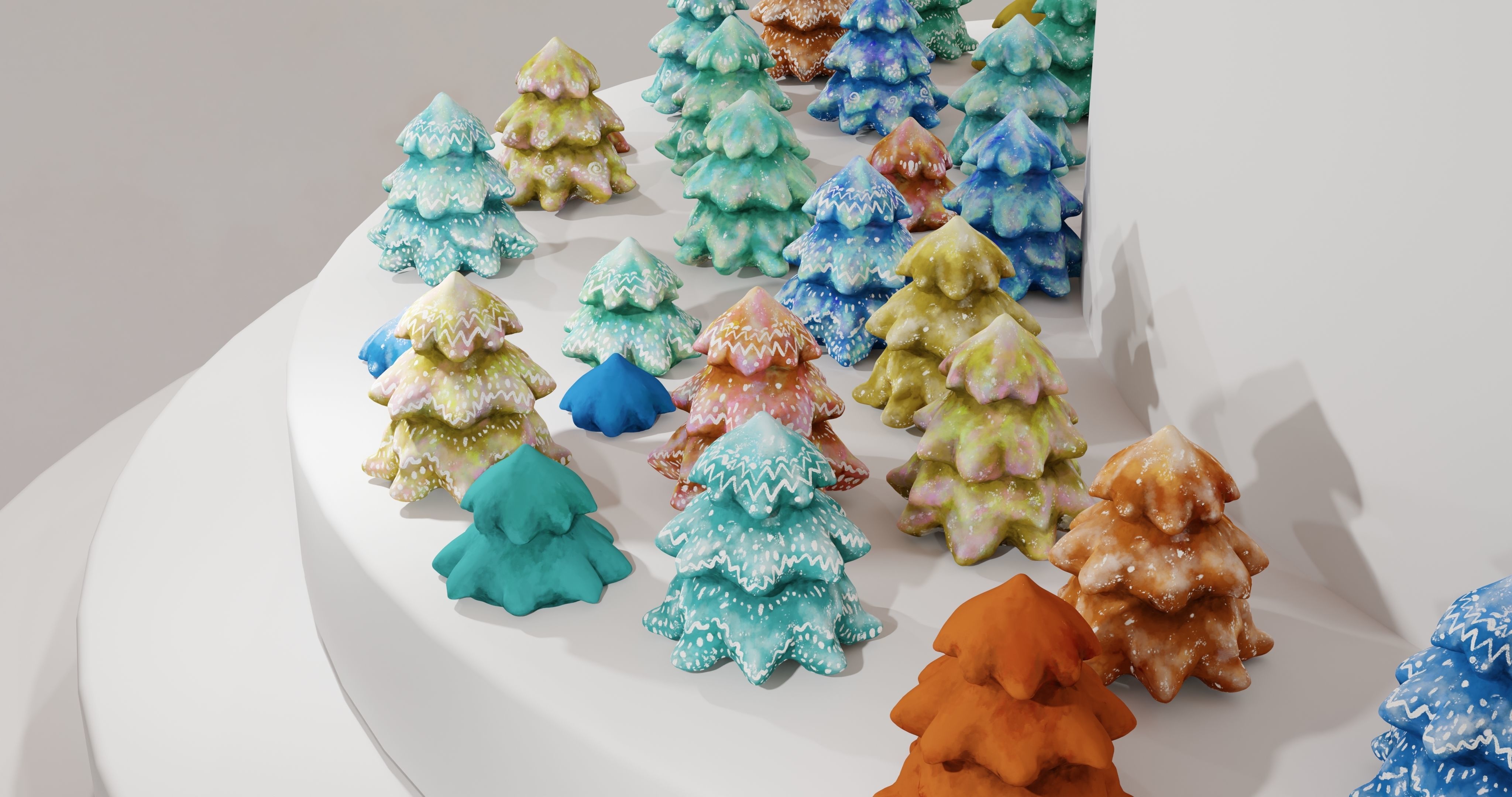 Cartoon Magic Watercolor Tree set 30 different colors - toon sky Low-poly 3D model_2