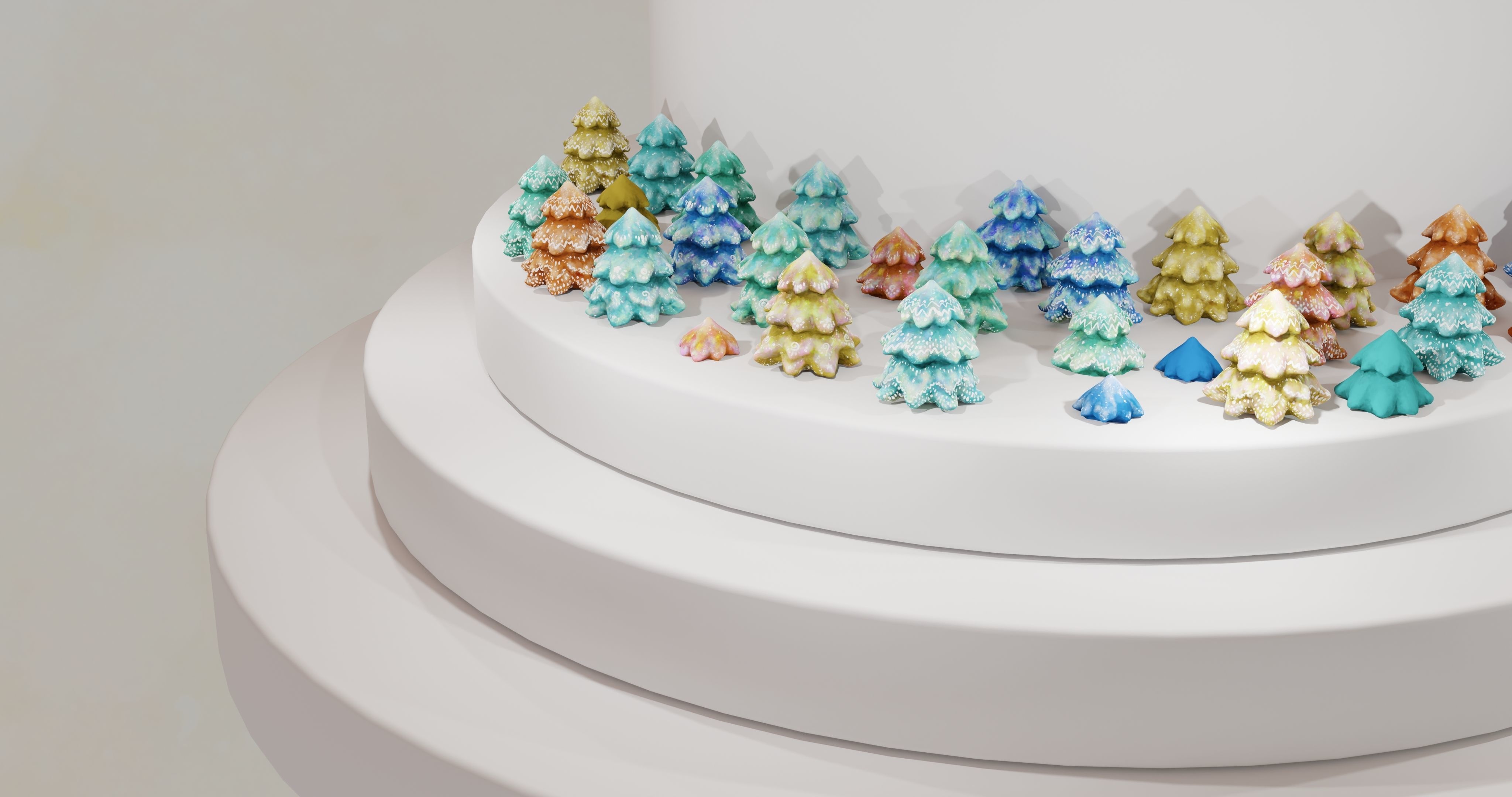 Cartoon Magic Watercolor Tree set 30 different colors - toon sky Low-poly 3D model_38