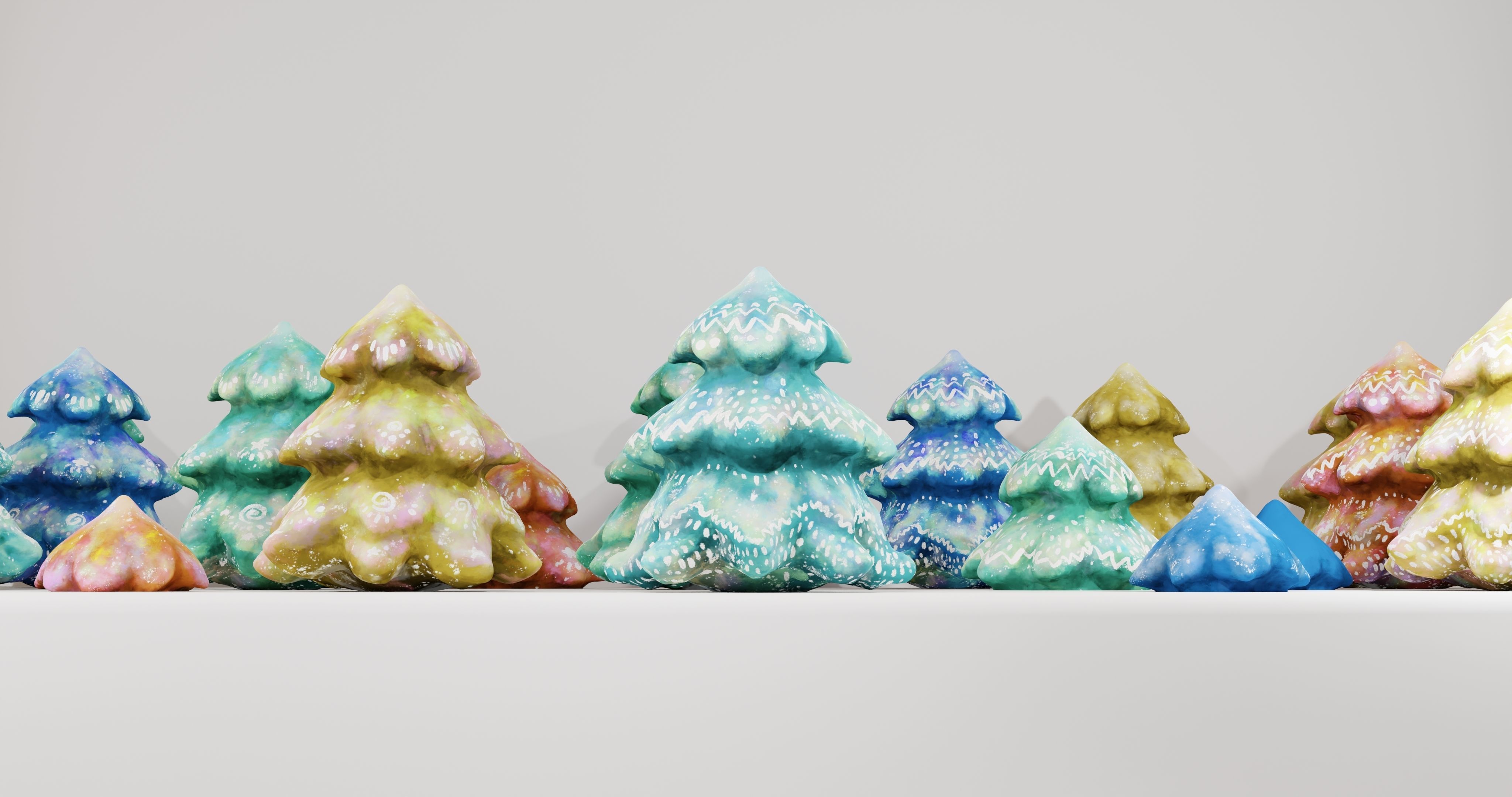 Cartoon Magic Watercolor Tree set 30 different colors - toon sky Low-poly 3D model_16