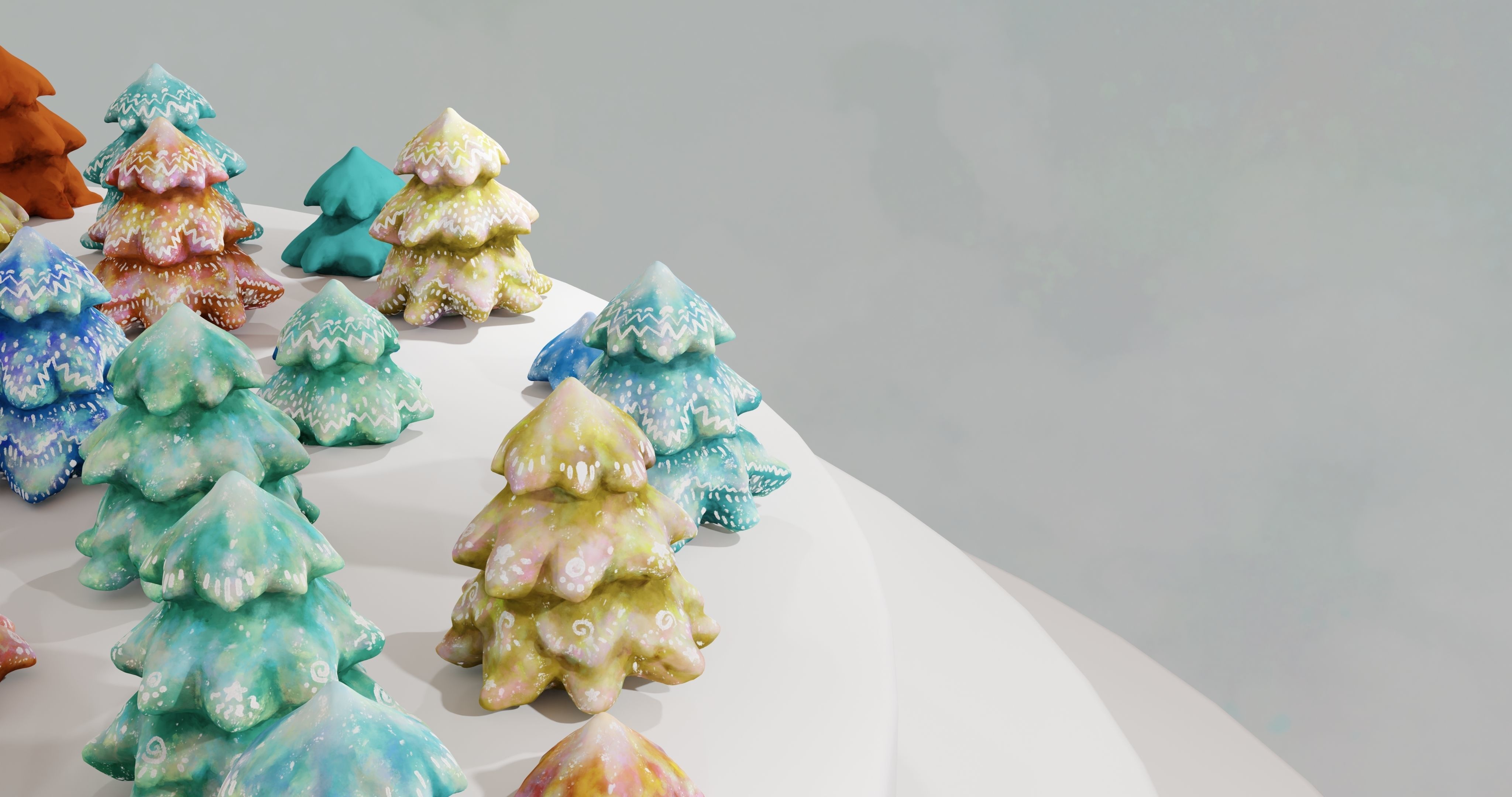 Cartoon Magic Watercolor Tree set 30 different colors - toon sky Low-poly 3D model_41