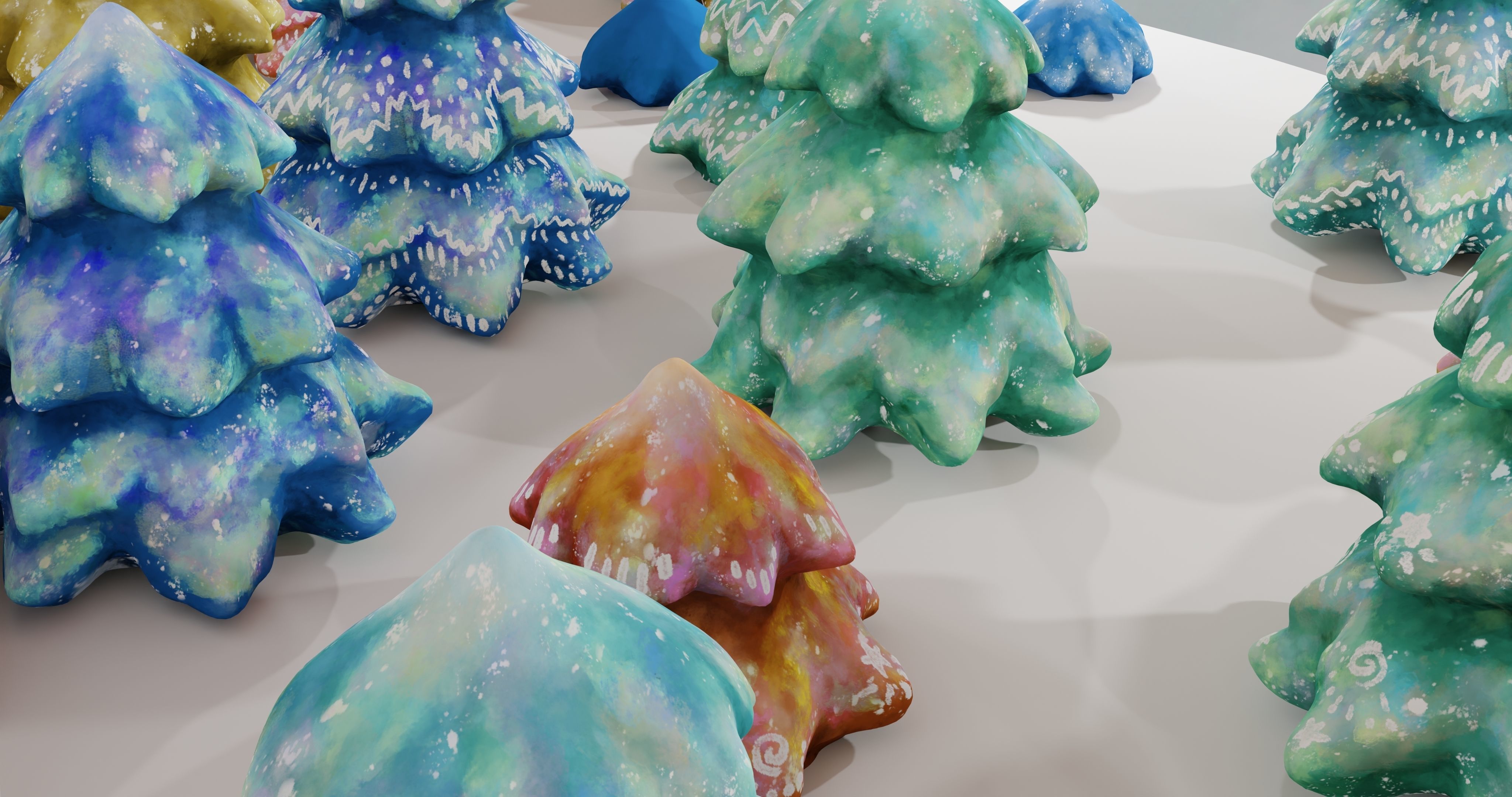 Cartoon Magic Watercolor Tree set 30 different colors - toon sky Low-poly 3D model_40