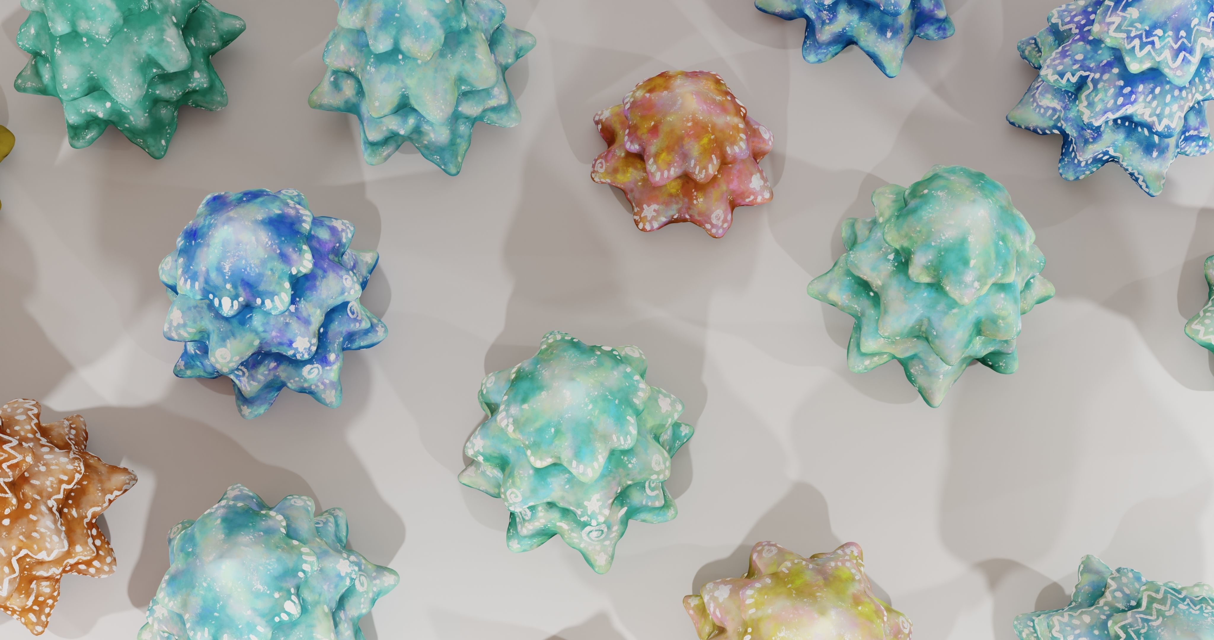 Cartoon Magic Watercolor Tree set 30 different colors - toon sky Low-poly 3D model_9