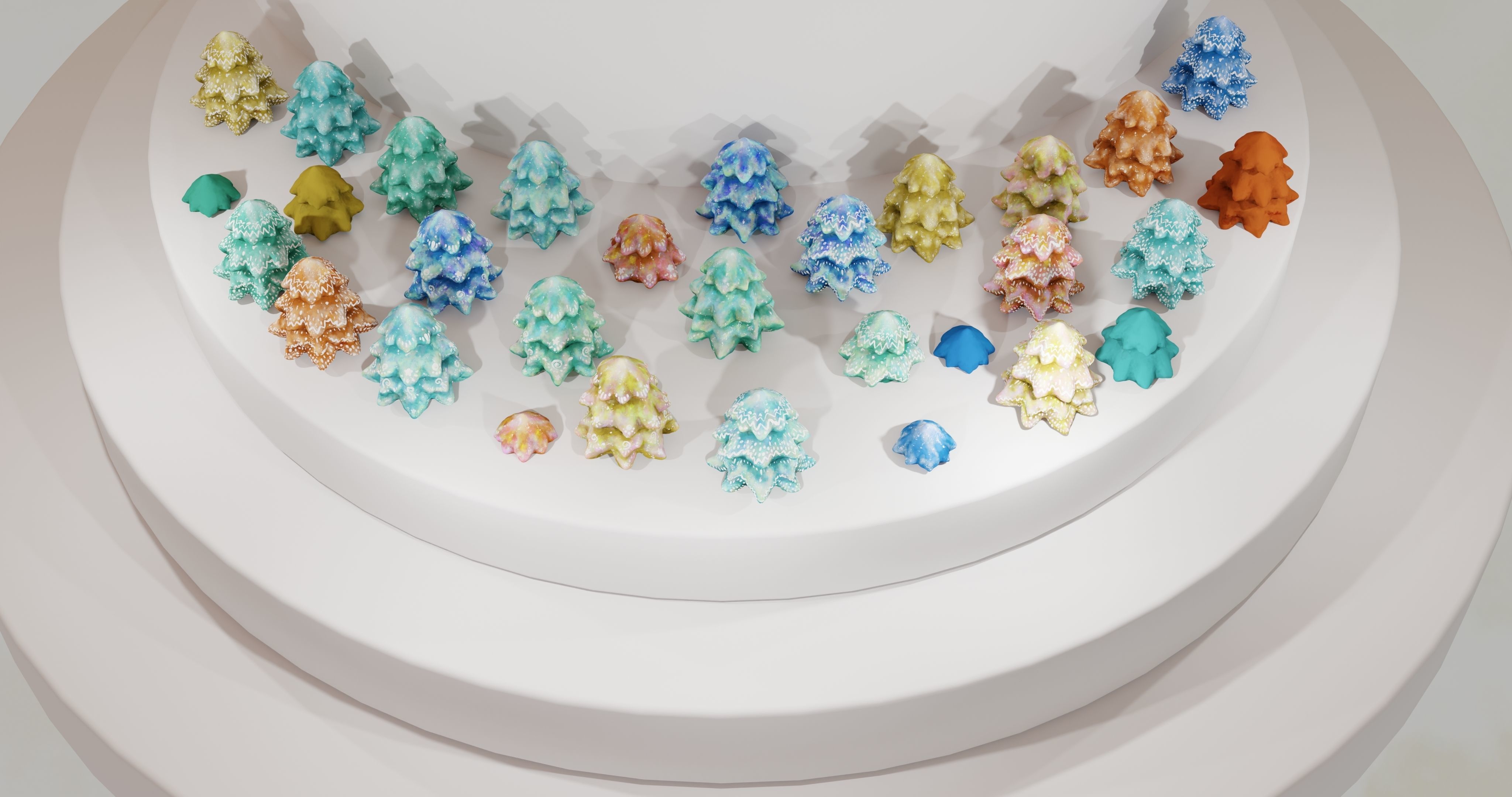 Cartoon Magic Watercolor Tree set 30 different colors - toon sky Low-poly 3D model_4