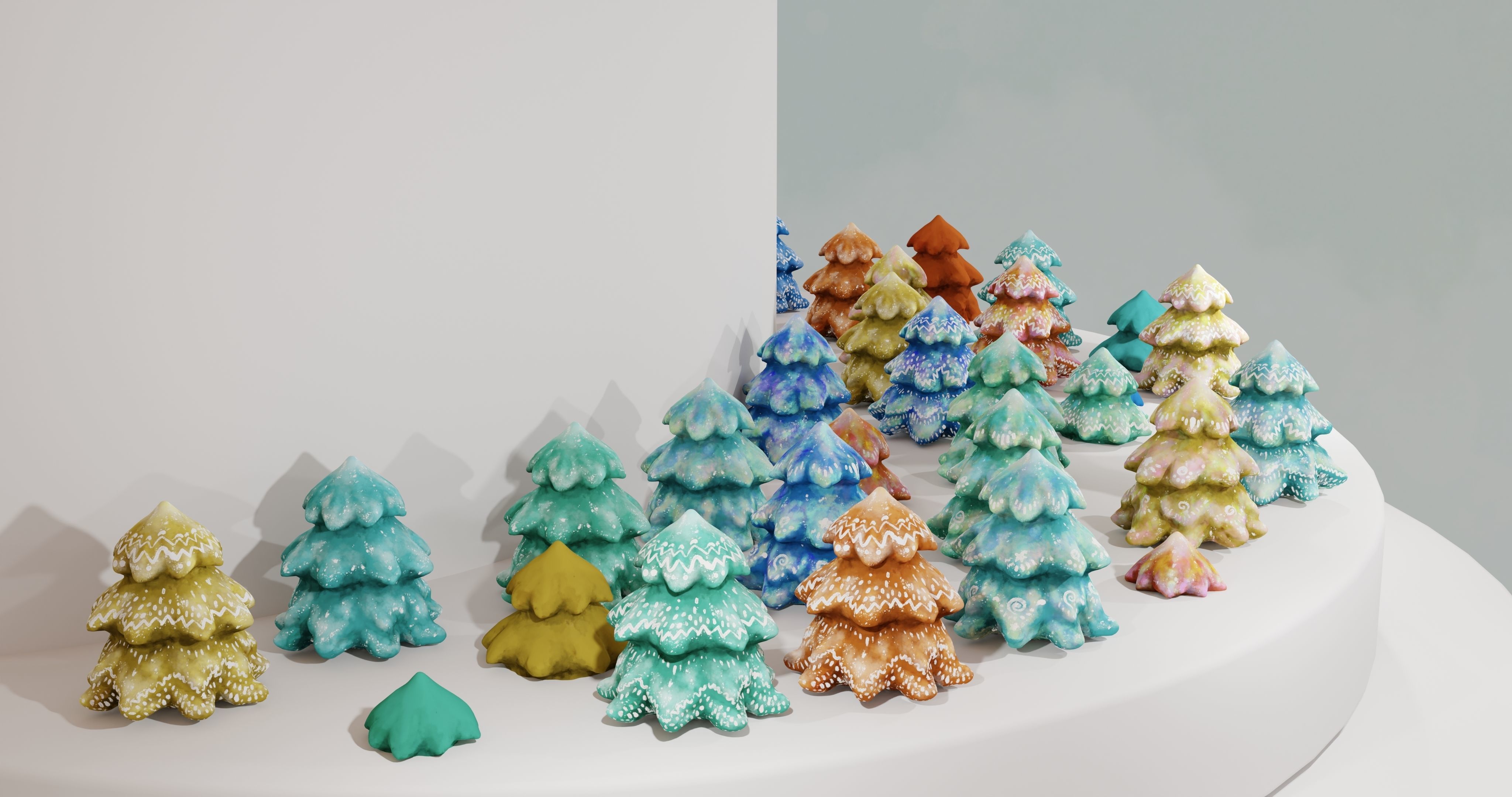 Cartoon Magic Watercolor Tree set 30 different colors - toon sky Low-poly 3D model_23