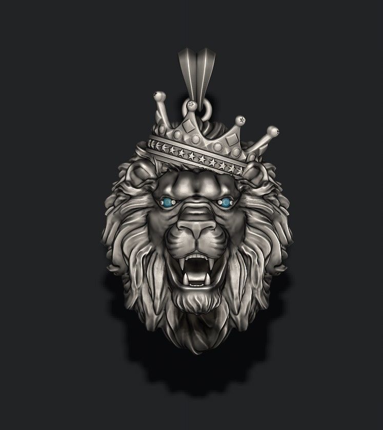 lion necklace with crown eye gem 3D print model_8