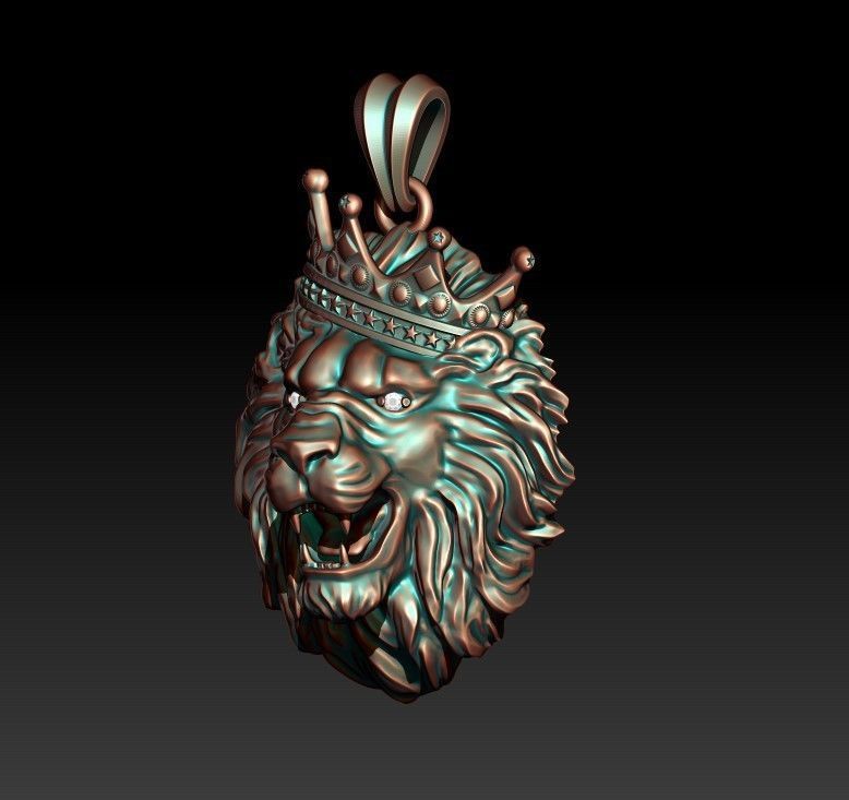 lion necklace with crown eye gem 3D print model_4