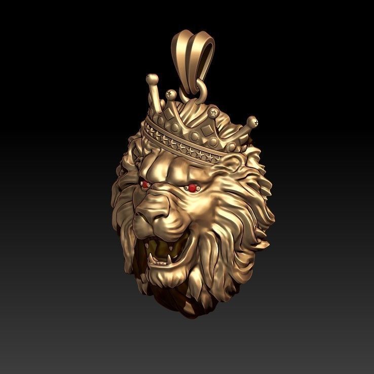 lion necklace with crown eye gem 3D print model_7