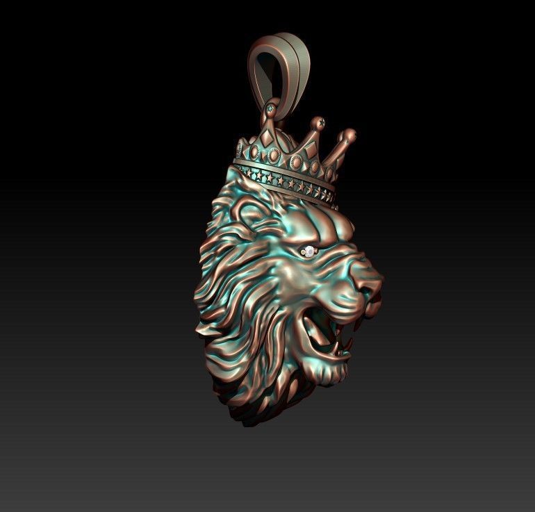 lion necklace with crown eye gem 3D print model_5
