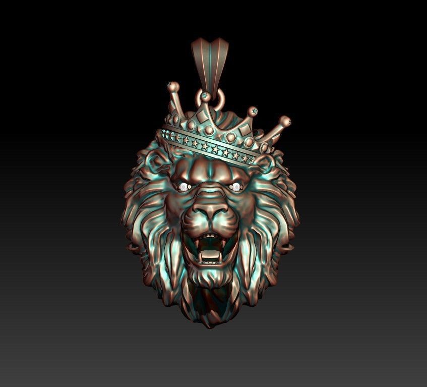 lion necklace with crown eye gem 3D print model_3