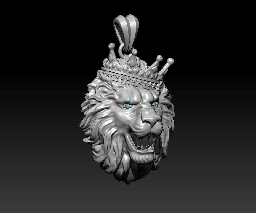 lion necklace with crown eye gem 3D print model_6