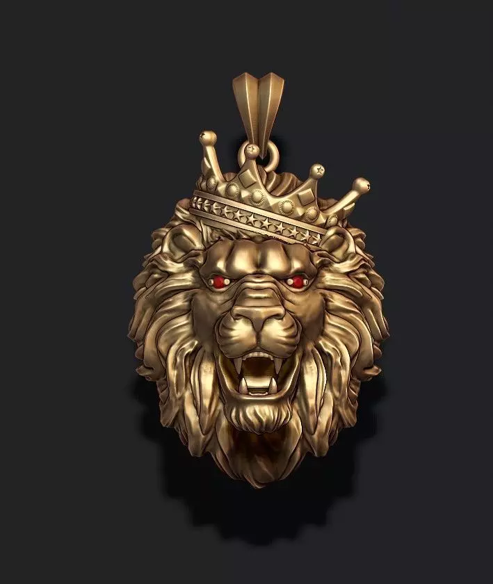 lion necklace with crown eye gem 3D print model_0