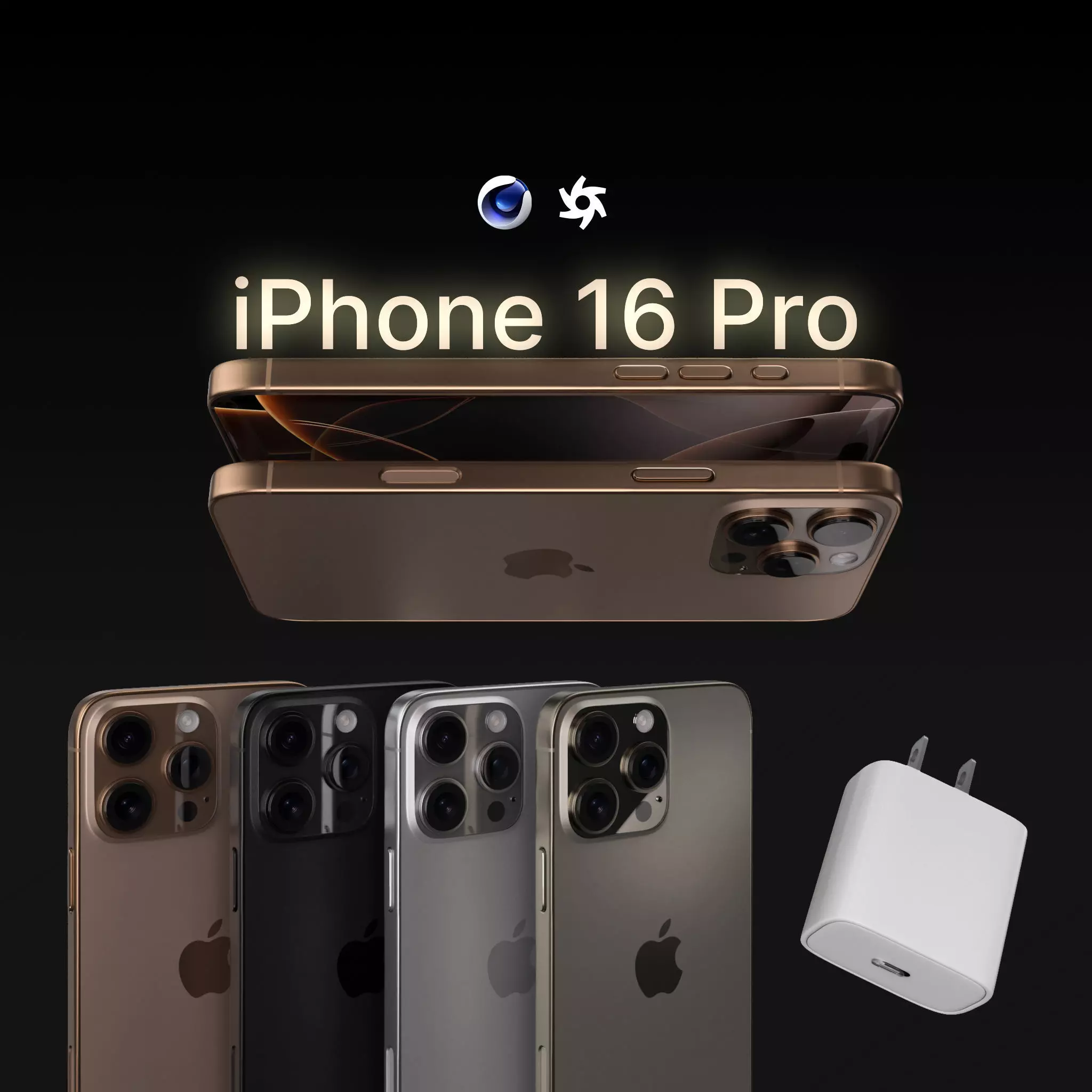 iPhone 16 Pro Max All Colors Plus Charger 3D model_0