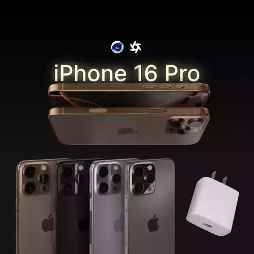 iPhone 16 Pro Max All Colors Plus Charger 3D model