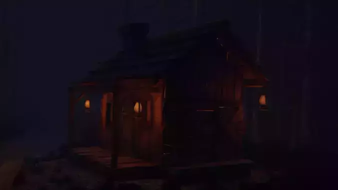 Haunted Wooden Cabin with interior Lowpoly