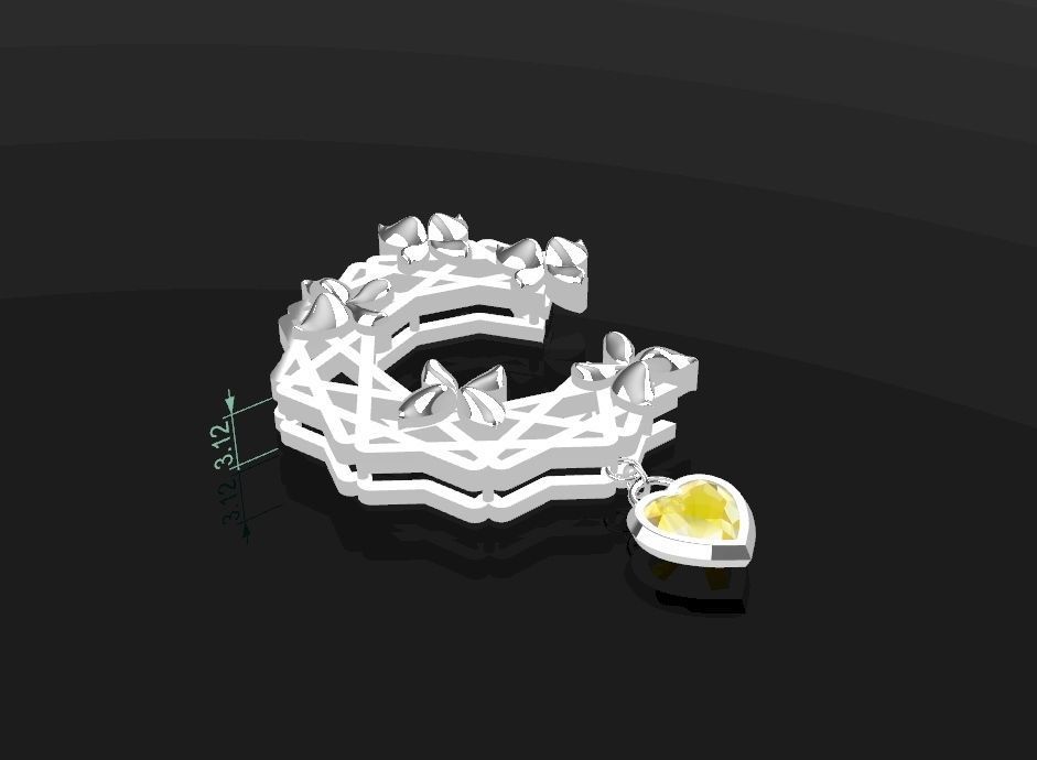 Nar103 gold plated brooch with flower and heart 3D print model_5