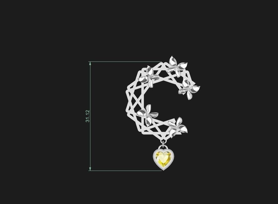 Nar103 gold plated brooch with flower and heart 3D print model_6