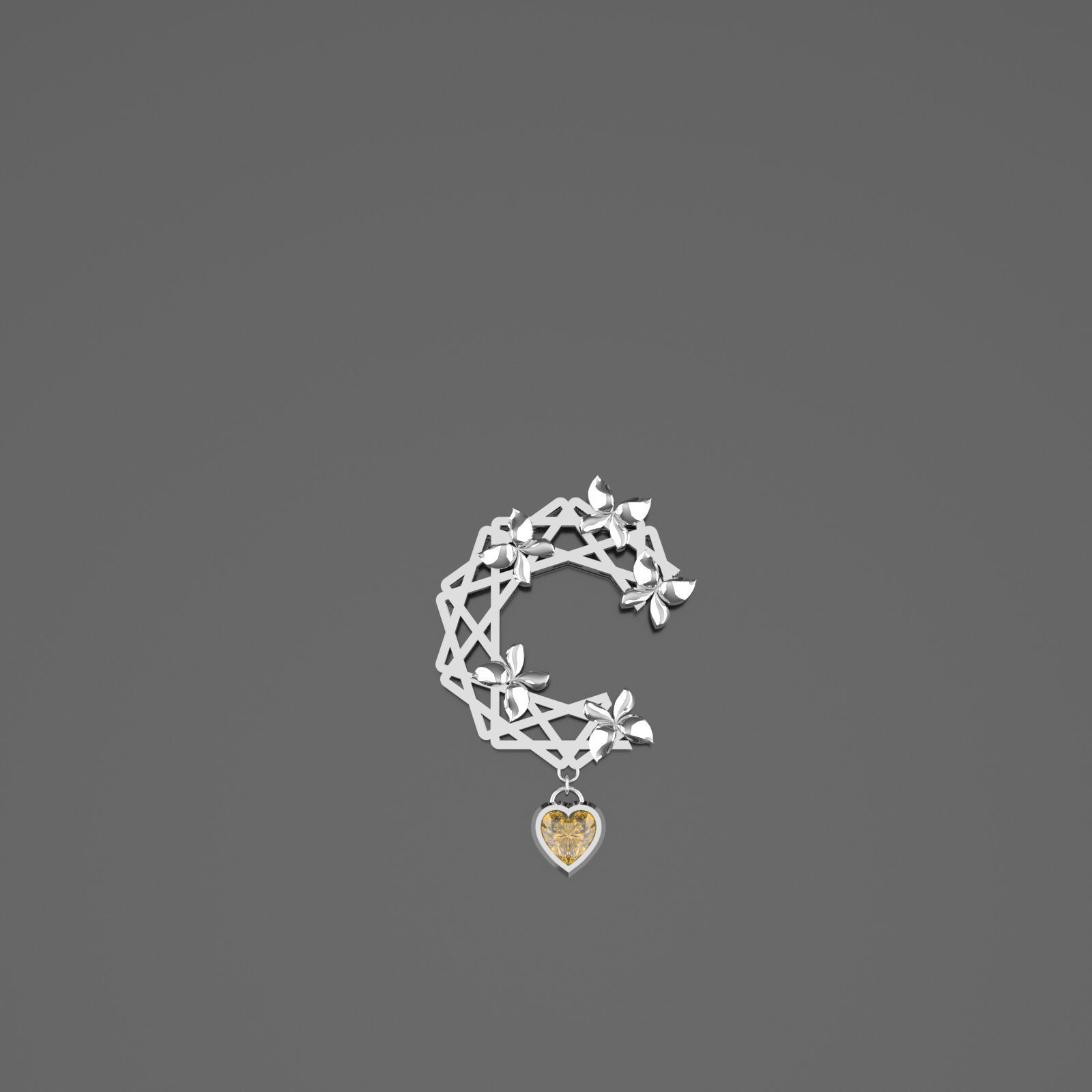 Nar103 gold plated brooch with flower and heart 3D print model_4