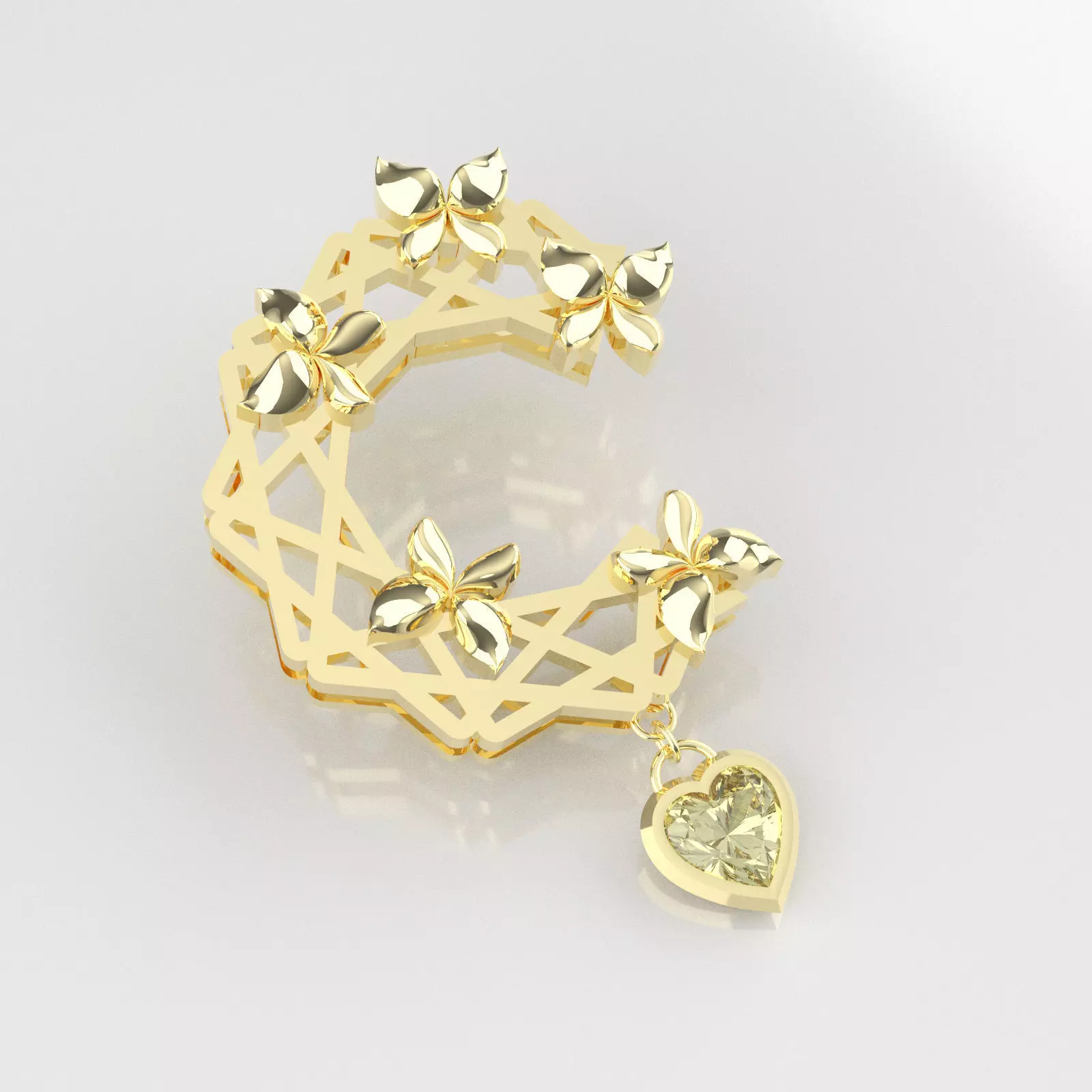Nar103 gold plated brooch with flower and heart 3D print model_0